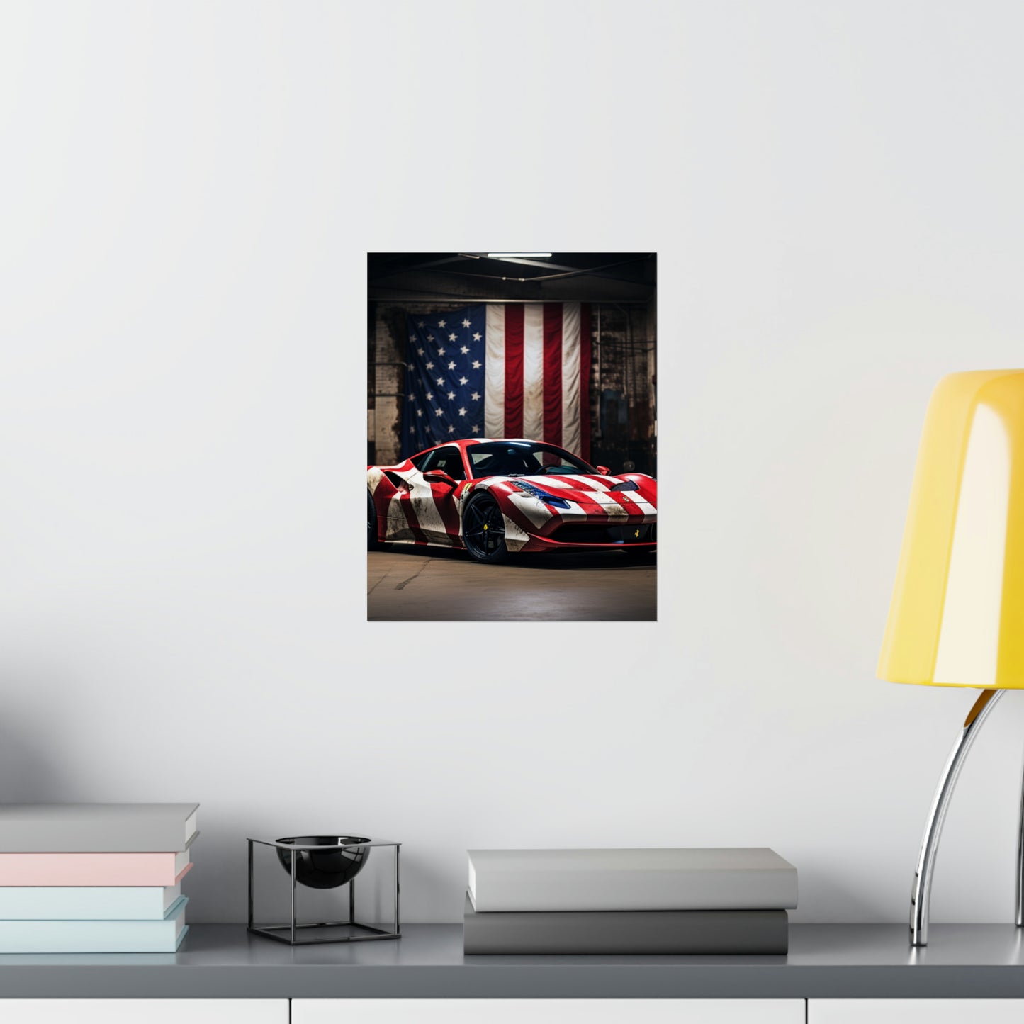 Premium Matte Vertical Posters American Flag Farrari 2