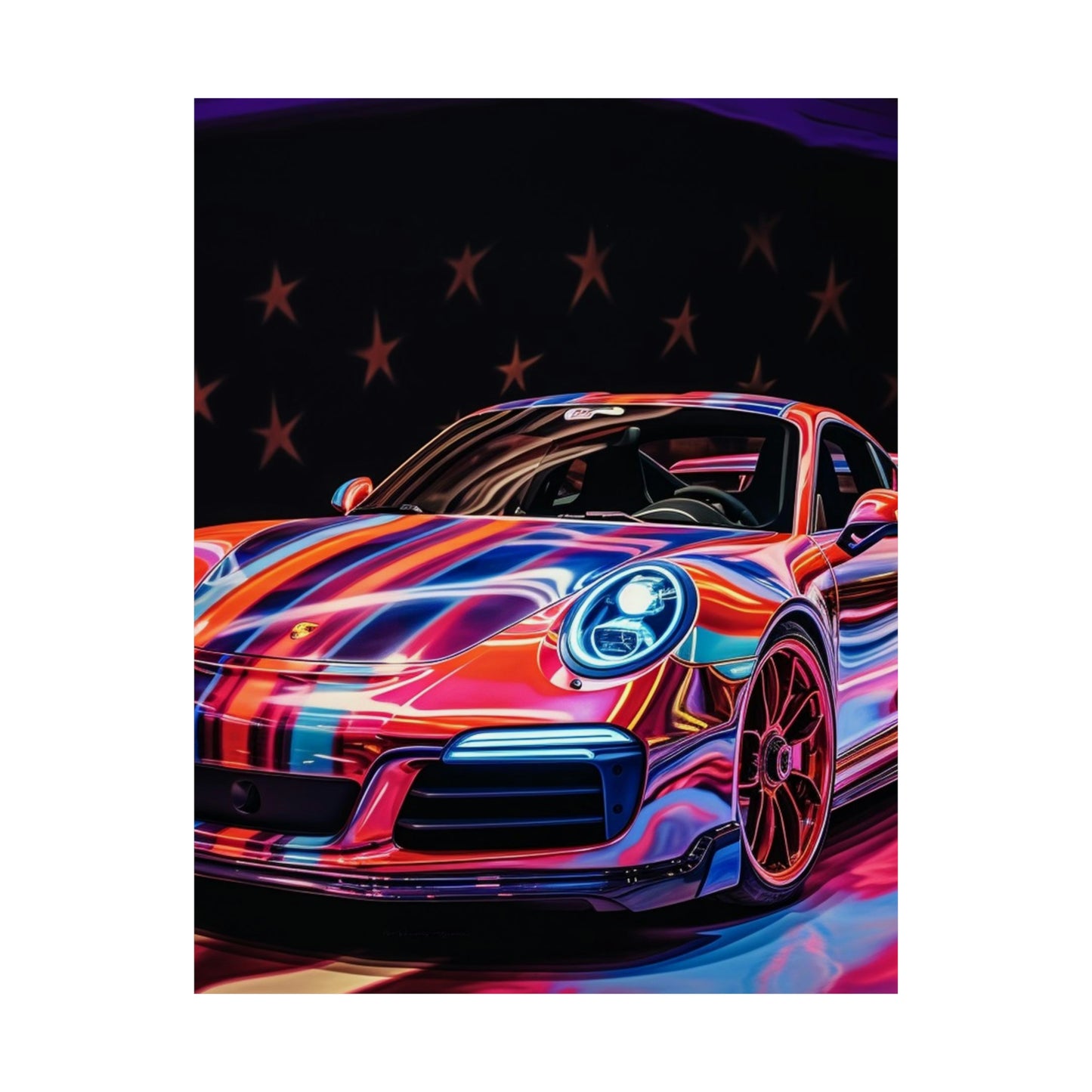 Premium Matte Vertical Posters American Flag Colored Porsche 1