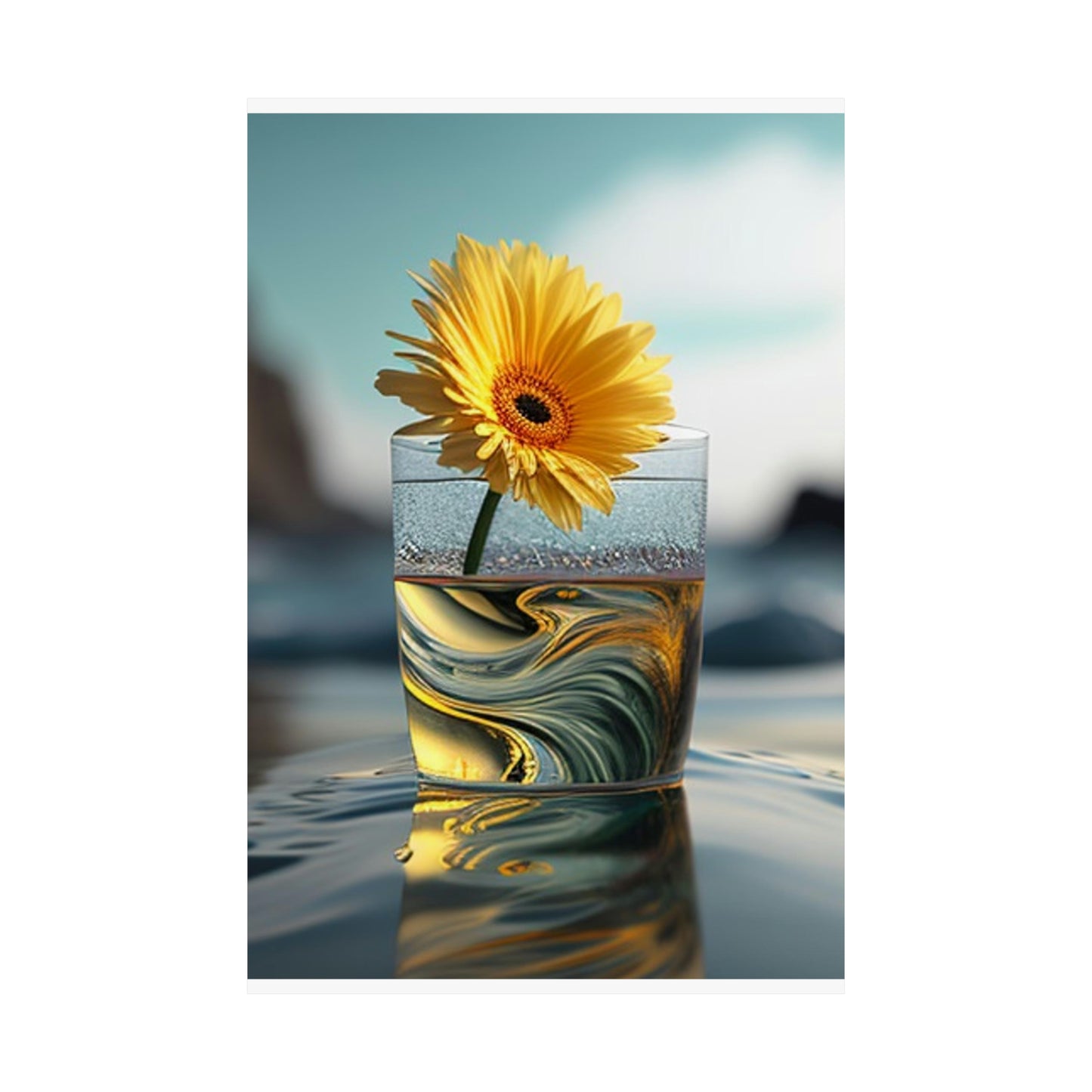 Premium Matte Vertical Posters yello Gerbera glass 2