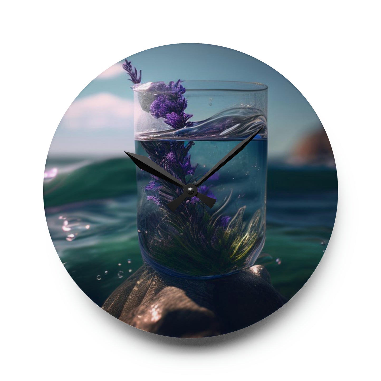 Acrylic Wall Clock Lavender in a vase 2