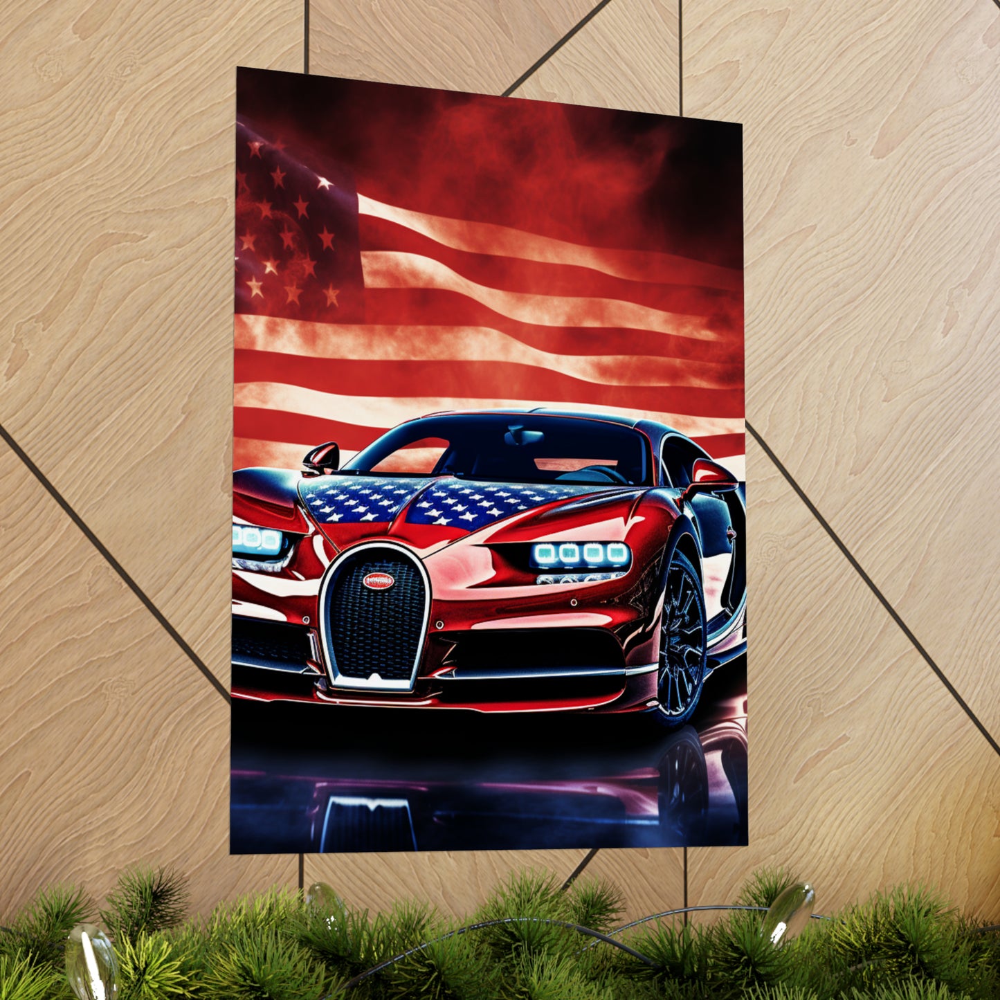 Premium Matte Vertical Posters Abstract American Flag Background Bugatti 3