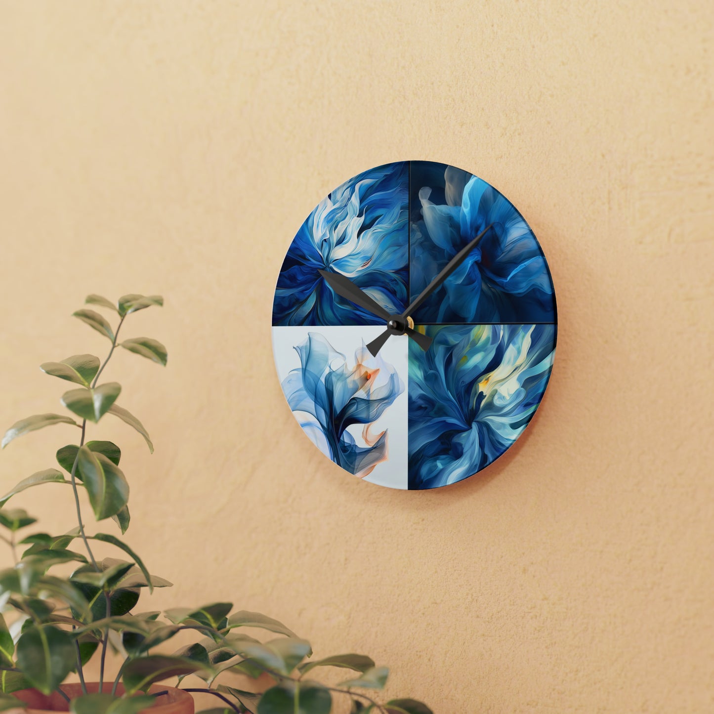 Acrylic Wall Clock Blue Tluip Abstract 5