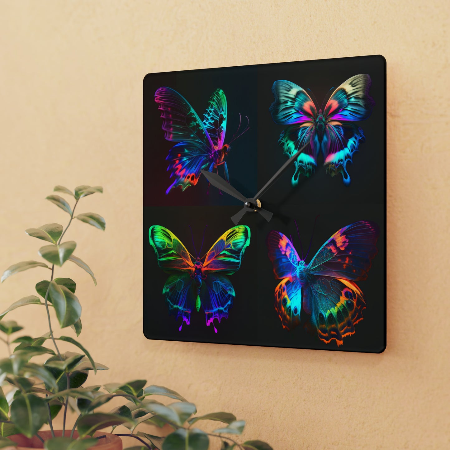 Acrylic Wall Clock Raw Hyper Color Butterfly 5