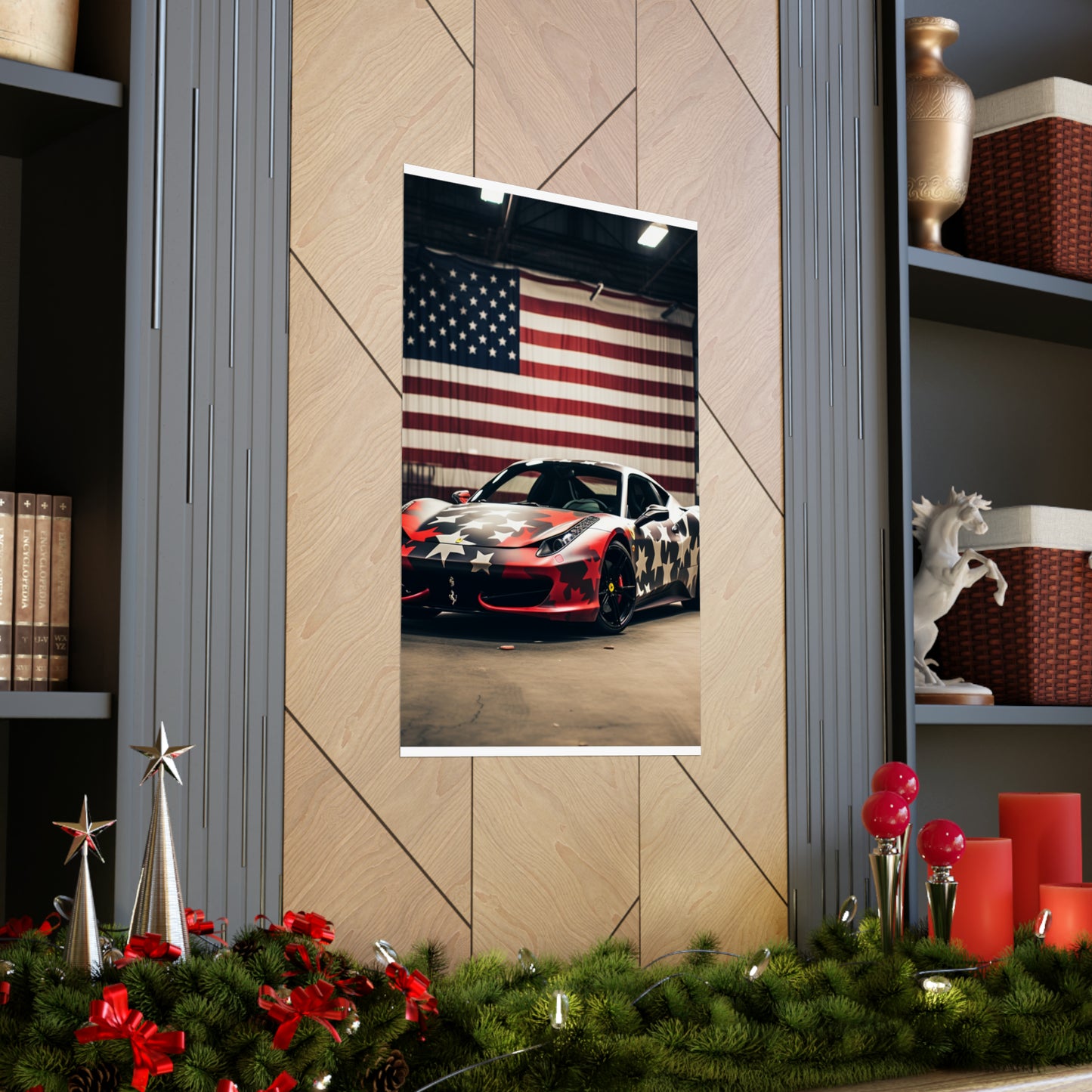 Premium Matte Vertical Posters American Flag Farrari 1