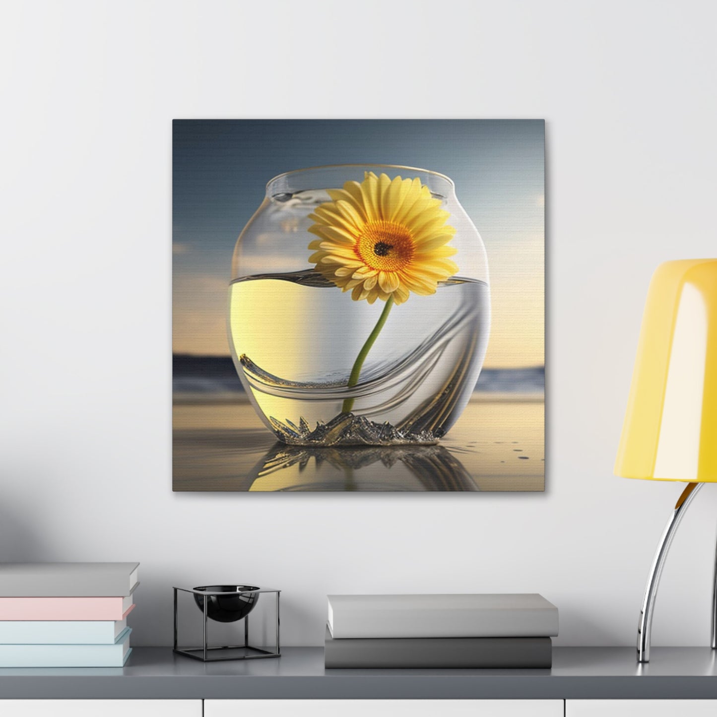 Canvas Gallery Wraps yello Gerbera glass 1