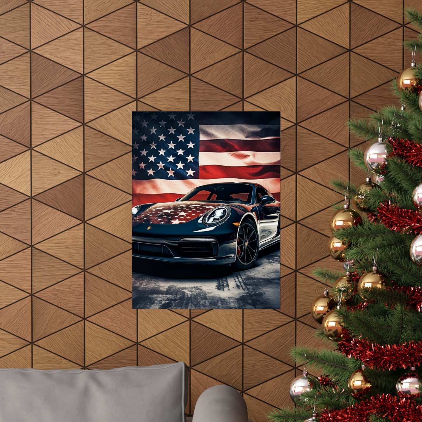 Premium Matte Vertical Posters Abstract American Flag Background Porsche 2