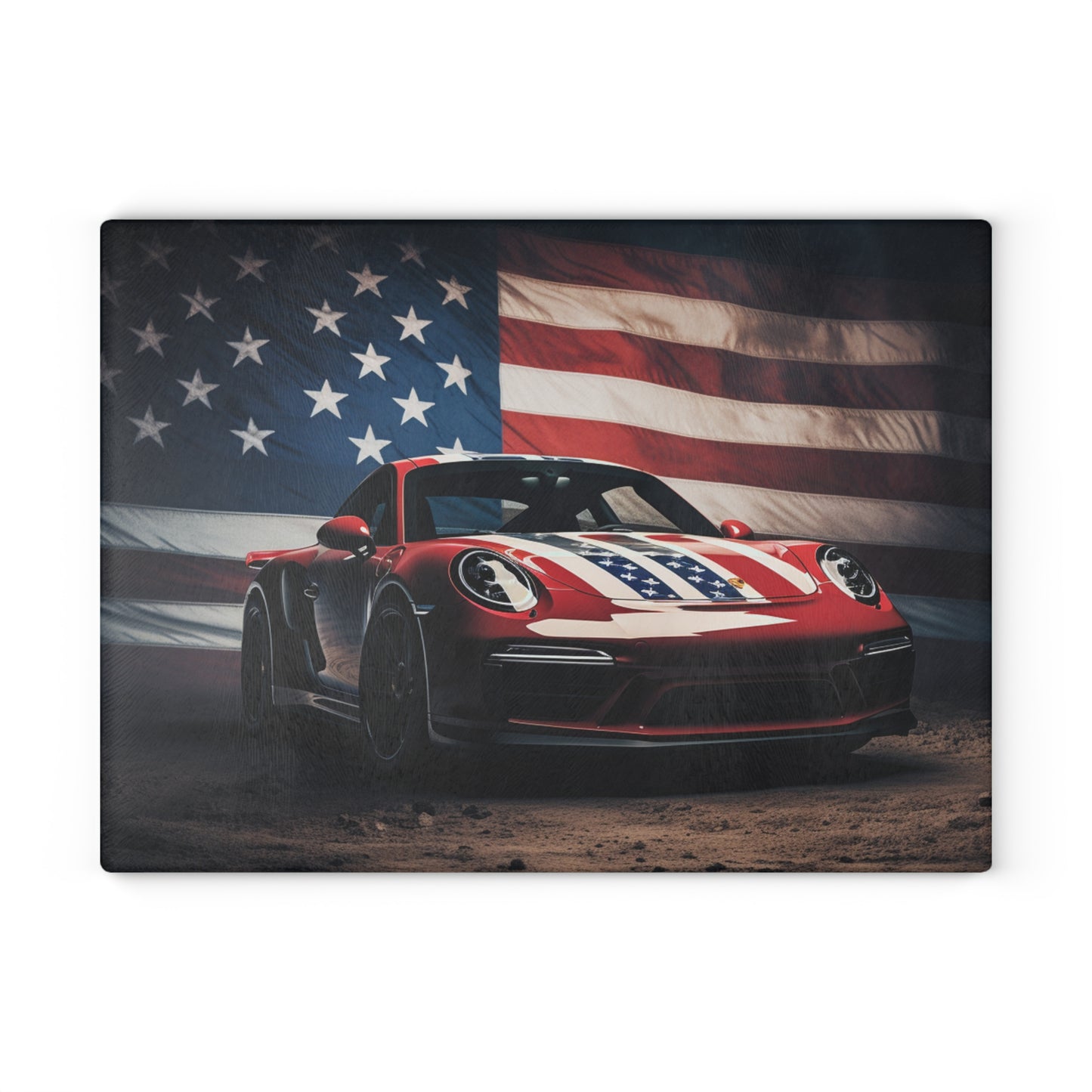 Glass Cutting Board American Flag Background Porsche 3