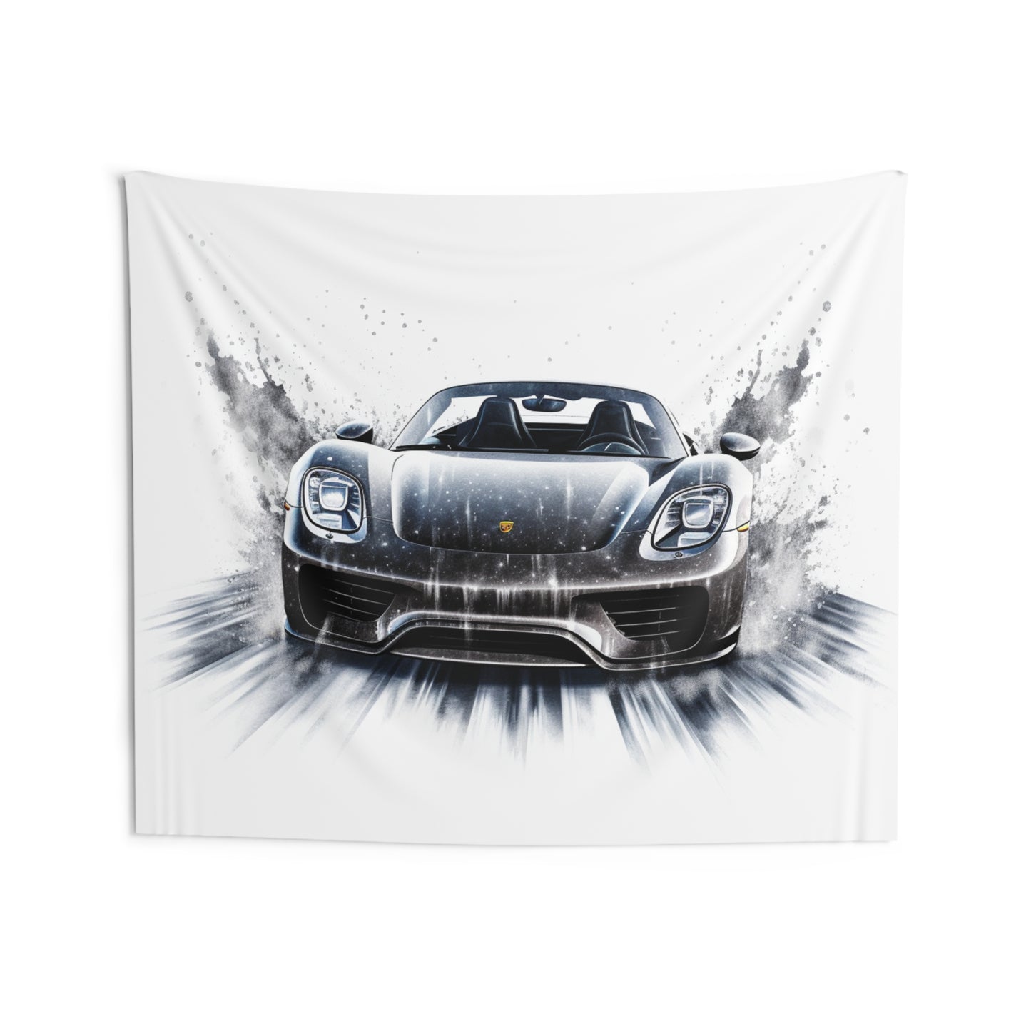 Indoor Wall Tapestries 918 Spyder white background driving fast with water splashing 3