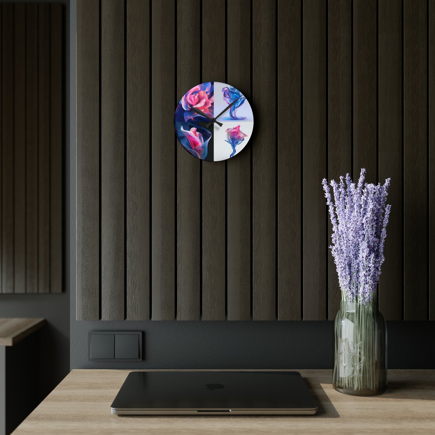 Acrylic Wall Clock Pink & Blue Tulip Rose 5