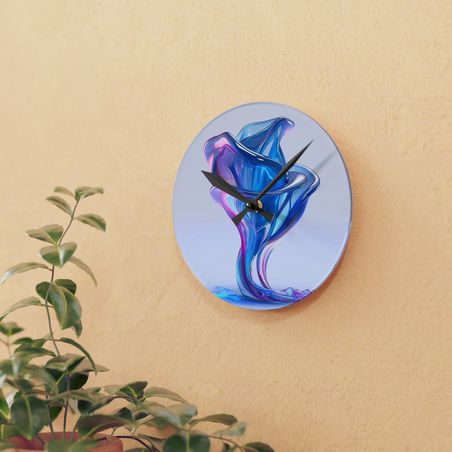 Acrylic Wall Clock Pink & Blue Tulip Rose 2