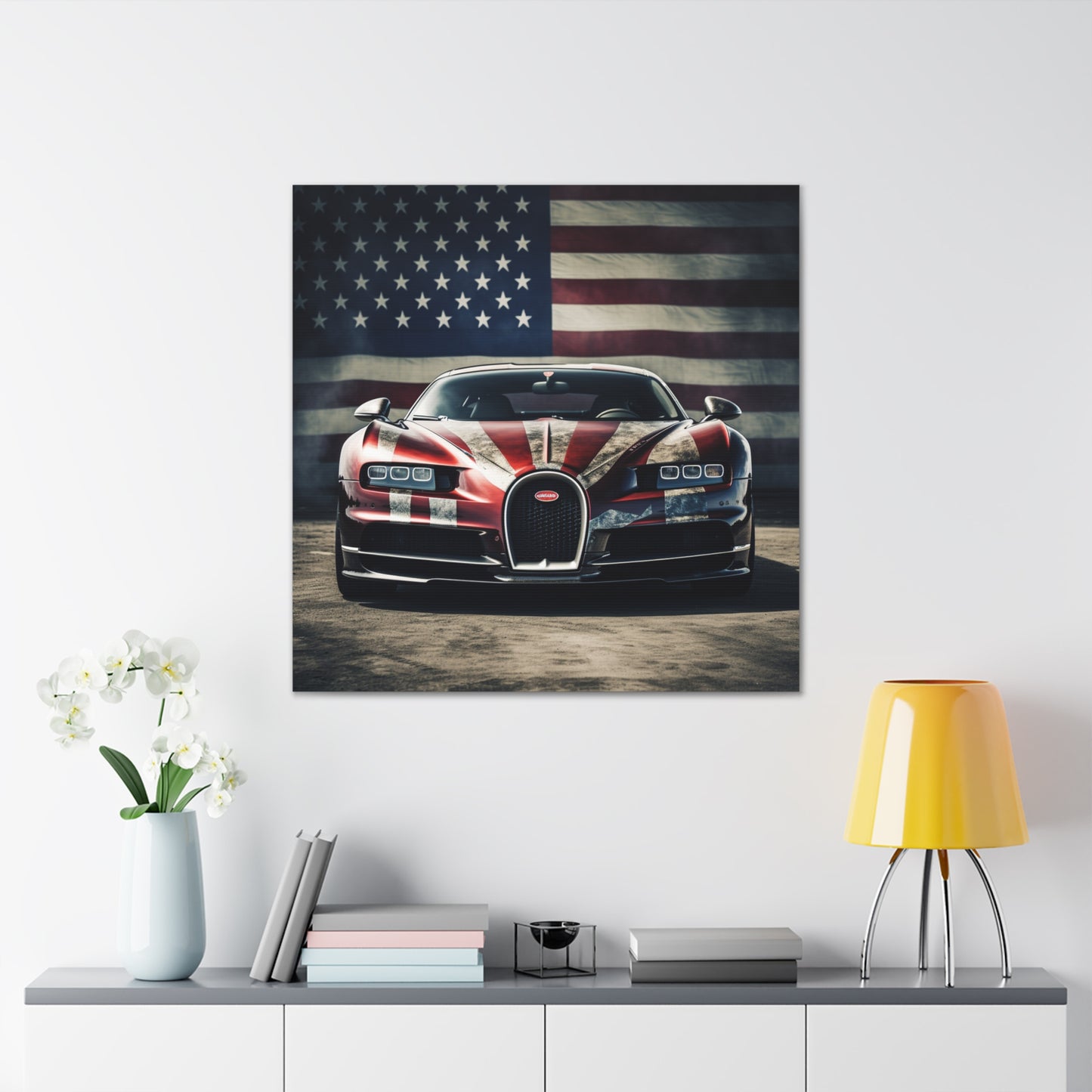 Canvas Gallery Wraps American Flag Background Bugatti 3