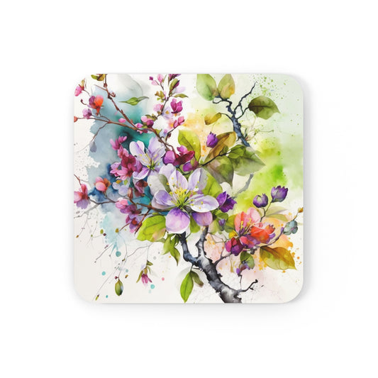 Corkwood Coaster Set Mother Nature Bright Spring Colors Realistic Watercolor 4