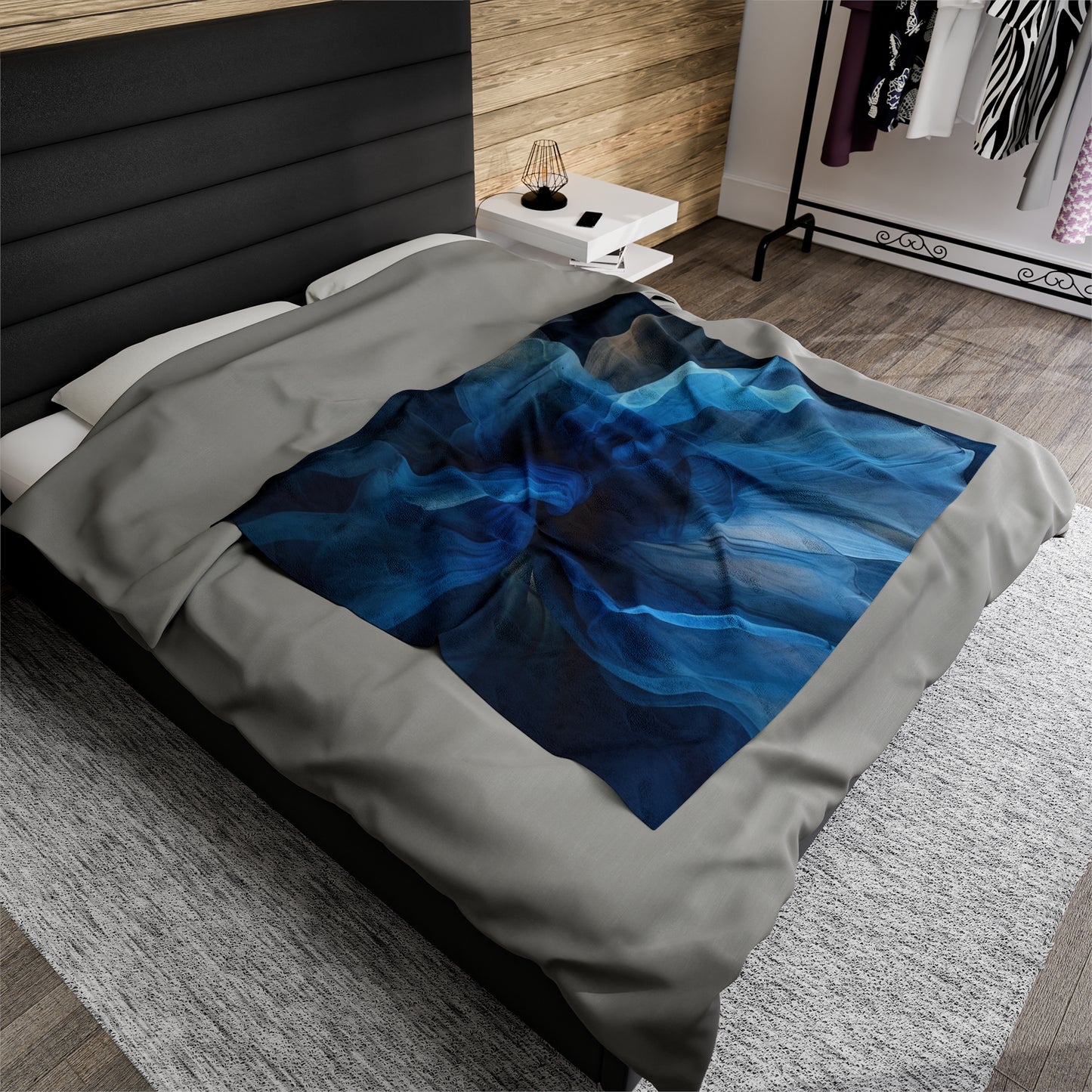 Velveteen Plush Blanket Blue Tluip Abstract 2