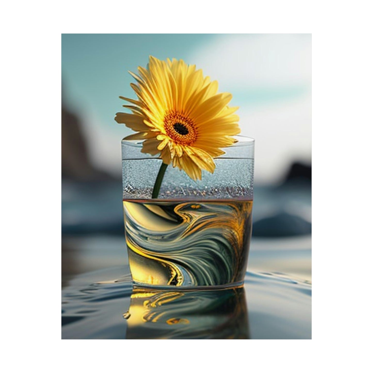 Premium Matte Vertical Posters yello Gerbera glass 2