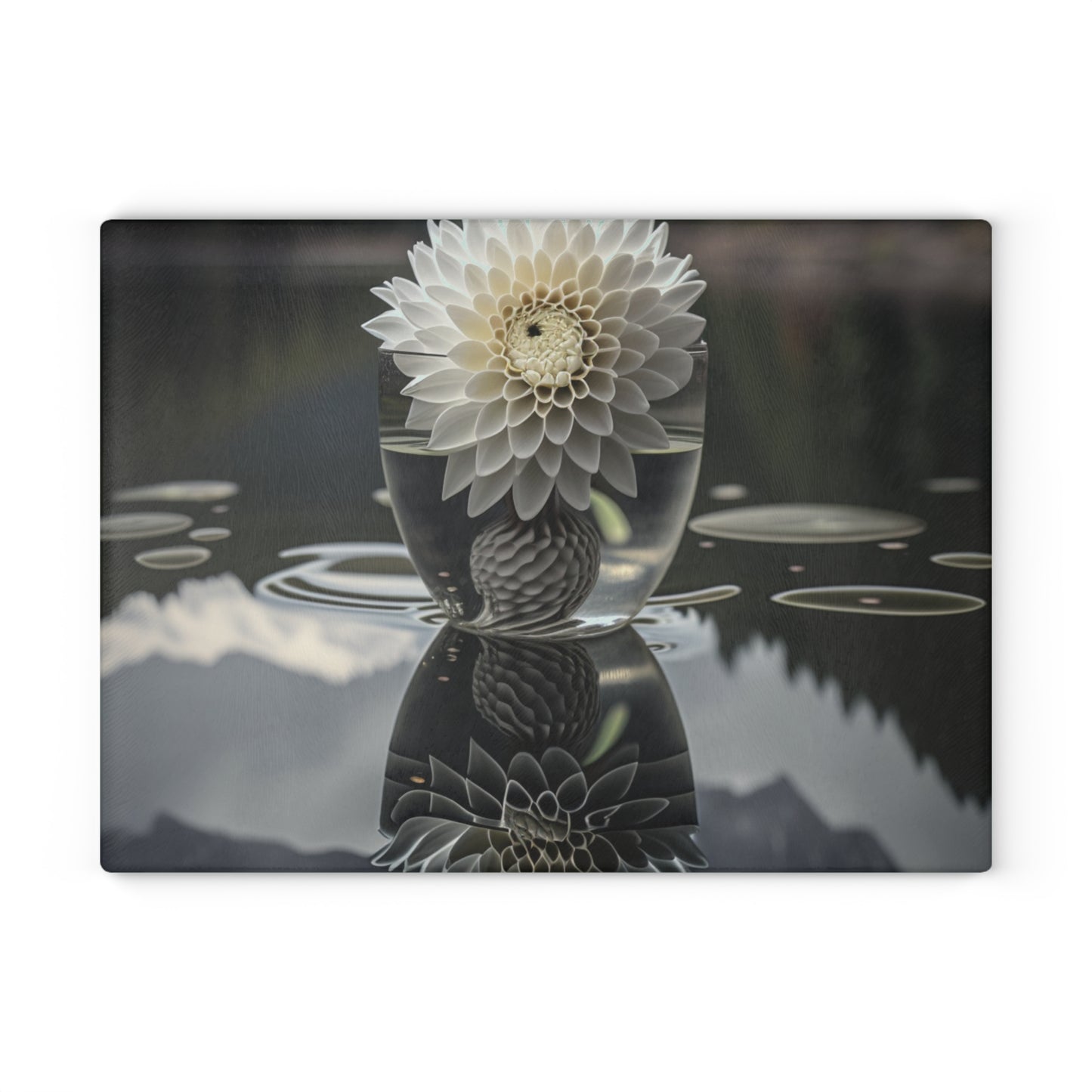 Glass Cutting Board White Dahlia 3