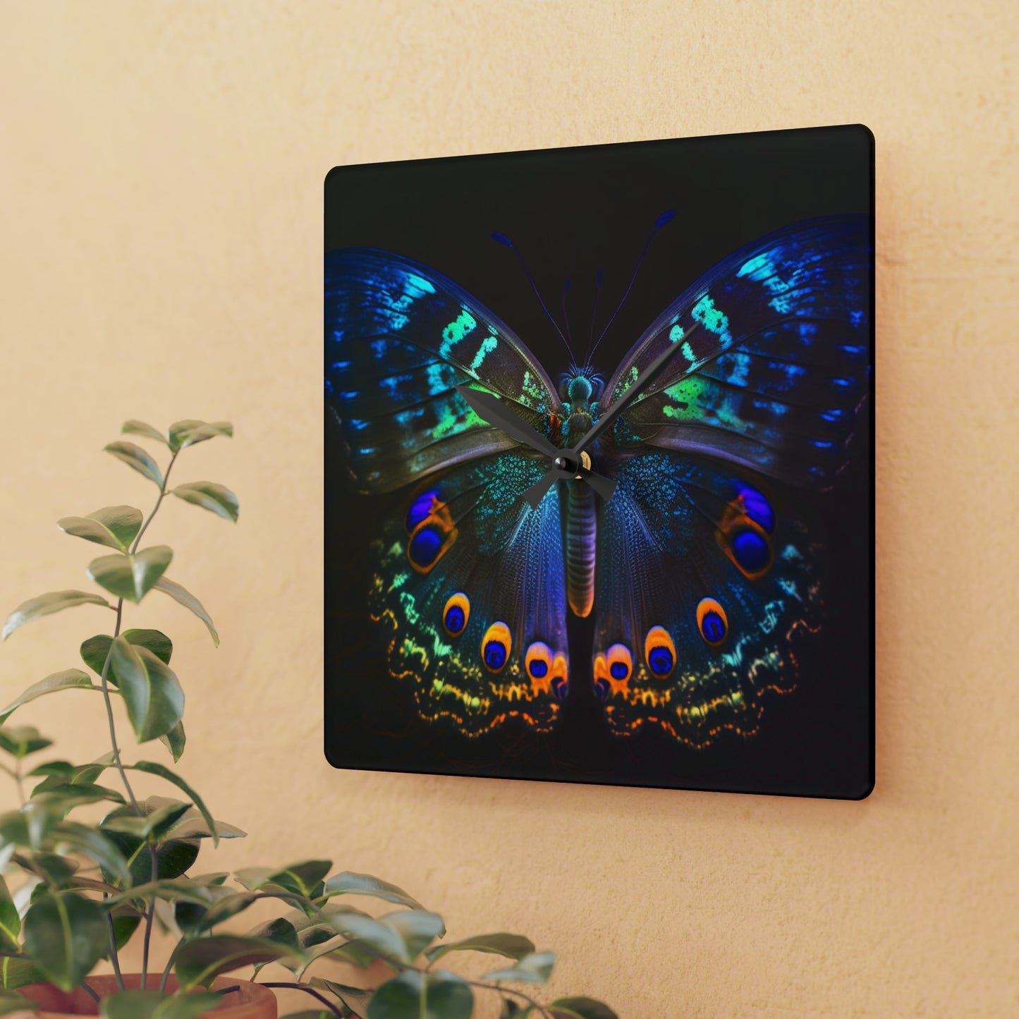 Acrylic Wall Clock Neon Hue Butterfly 3