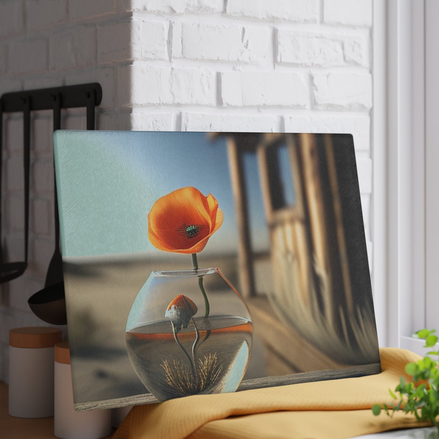 Glass Cutting Board Orange Poppy in a Vase 1