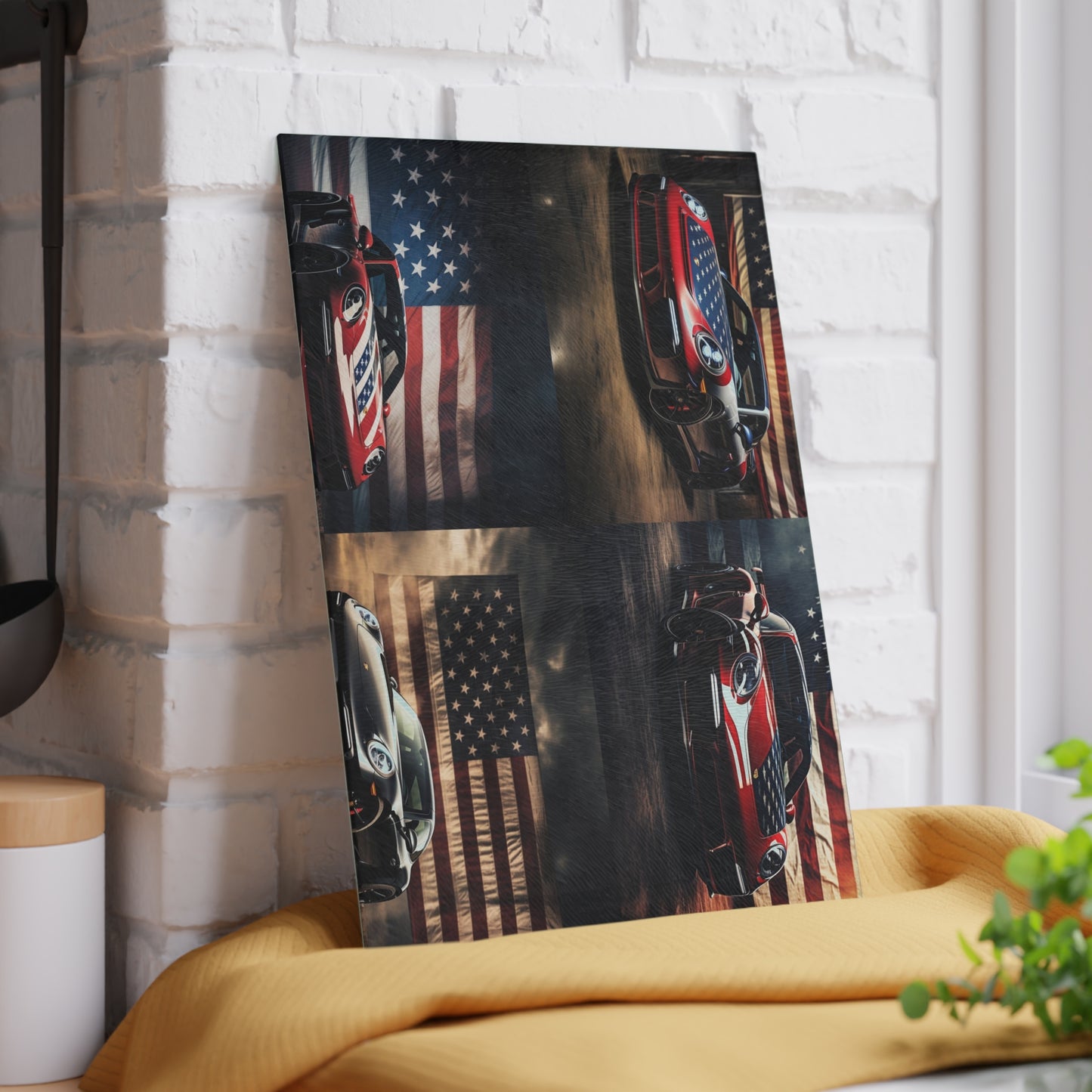 Glass Cutting Board American Flag Background Porsche 5