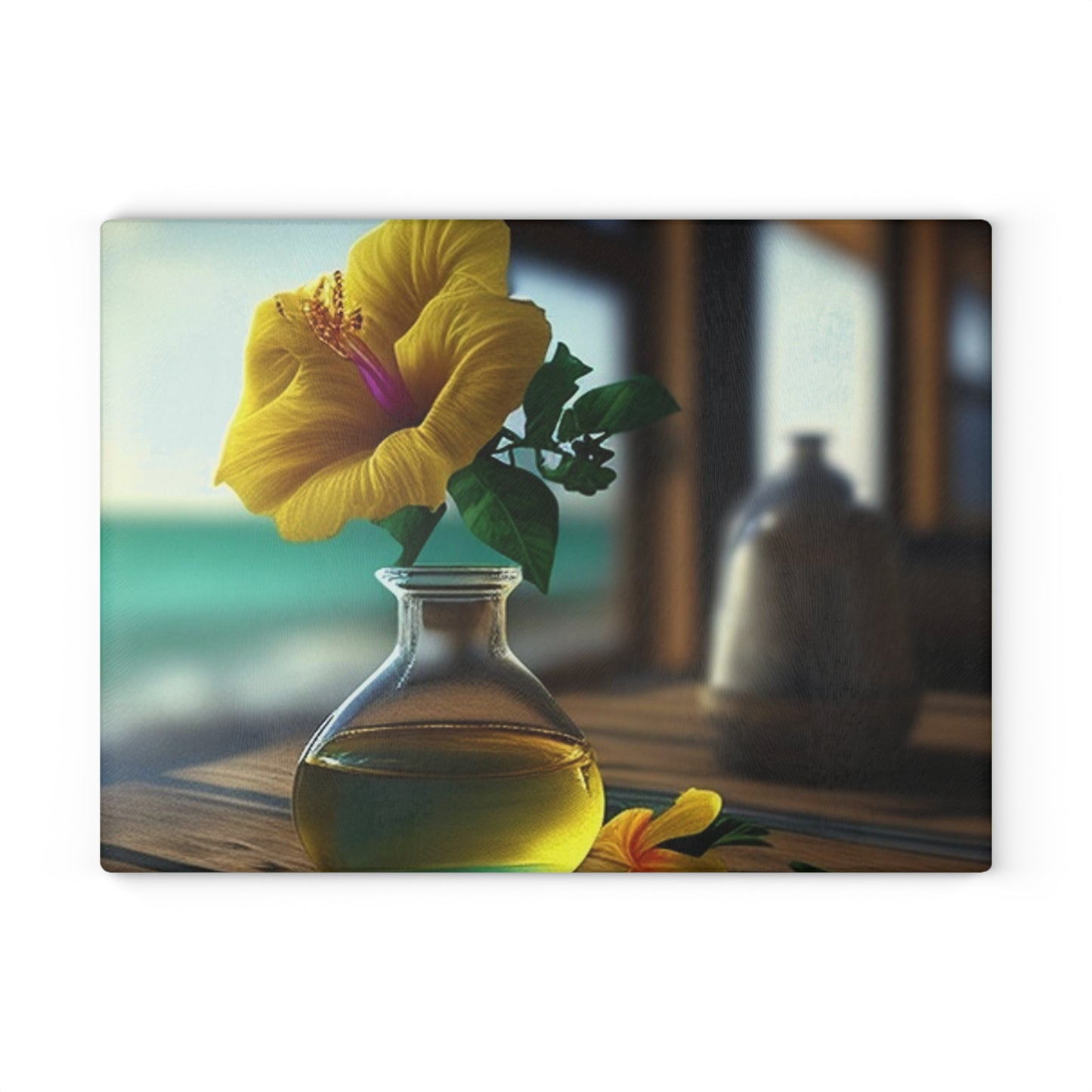 Glass Cutting Board Yellow Hibiscus Wood 1