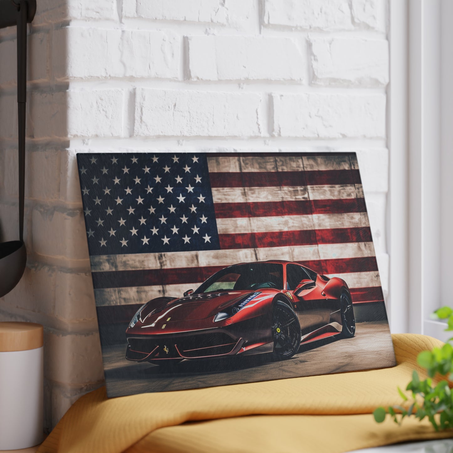 Glass Cutting Board American Flag Background Ferrari 4