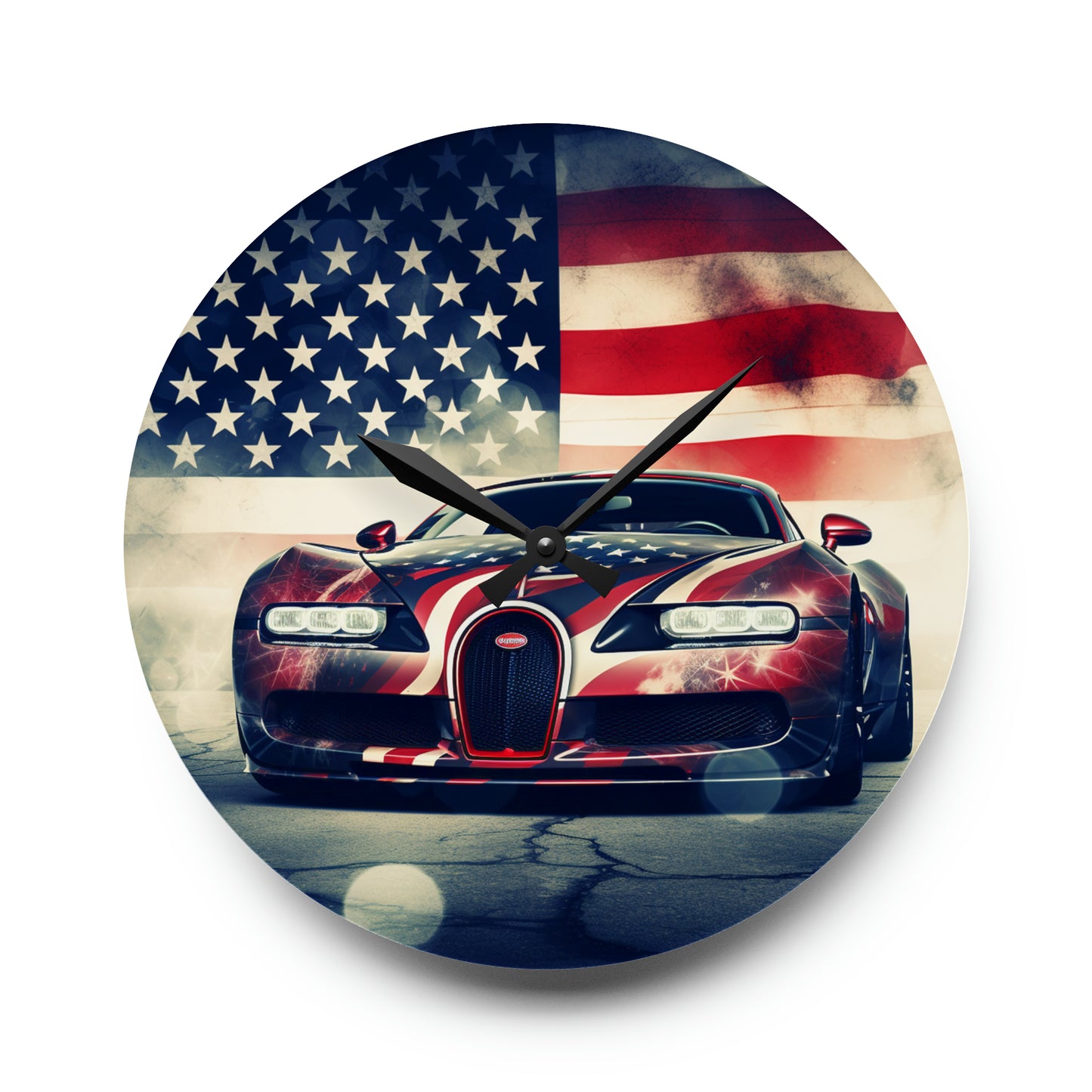 Acrylic Wall Clock Abstract American Flag Background Bugatti 1