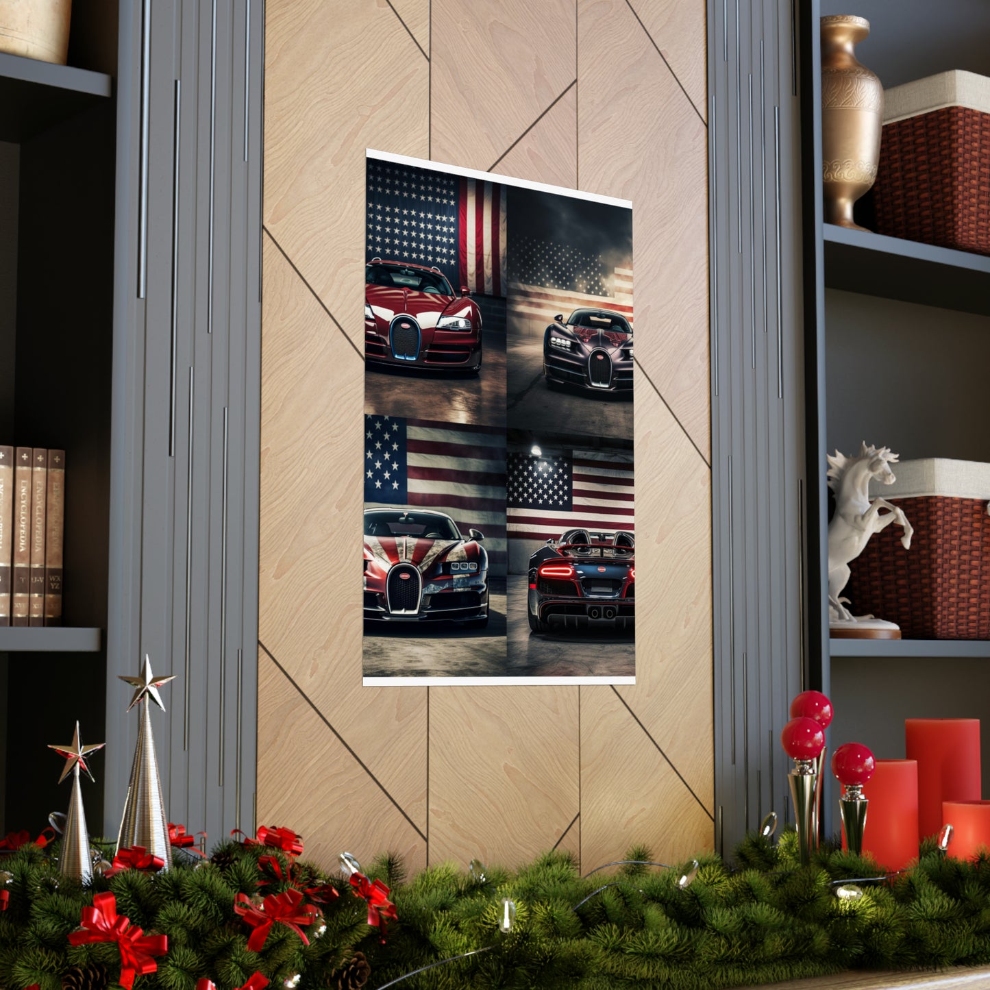 Premium Matte Vertical Posters American Flag Background Bugatti 5