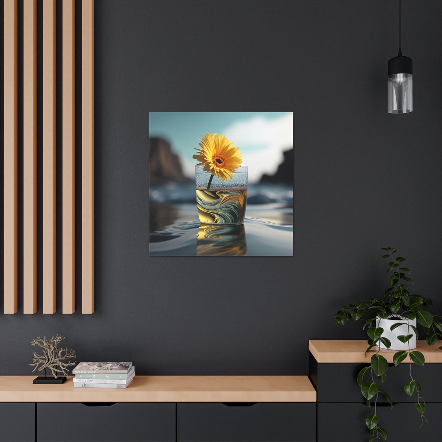 Canvas Gallery Wraps yello Gerbera glass 2