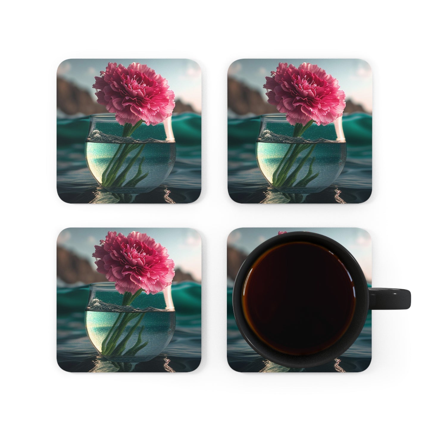 Corkwood Coaster Set Carnation 1