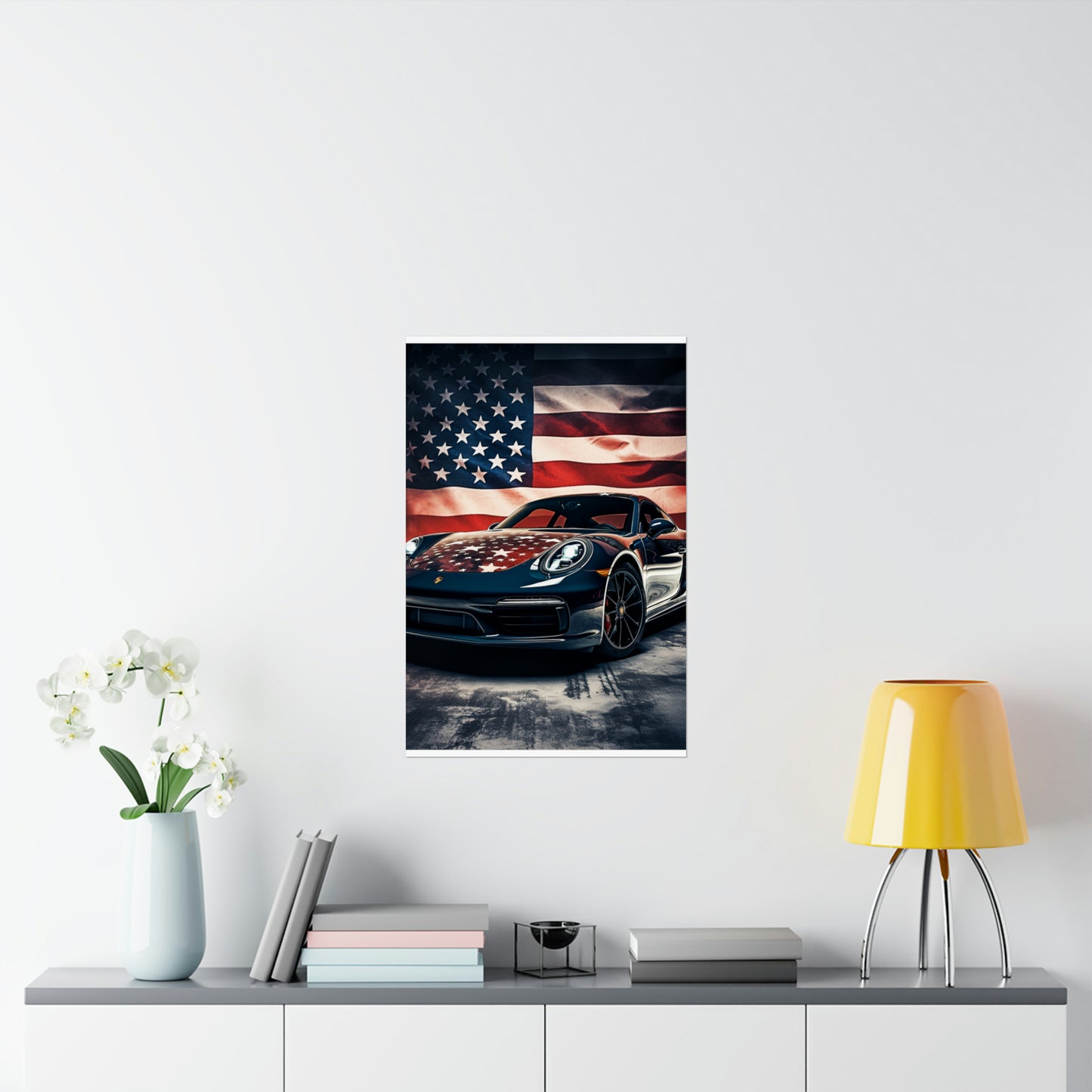 Premium Matte Vertical Posters Abstract American Flag Background Porsche 2