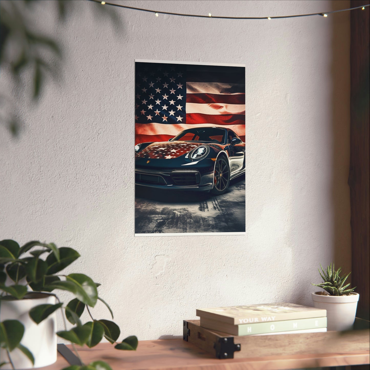 Premium Matte Vertical Posters Abstract American Flag Background Porsche 2