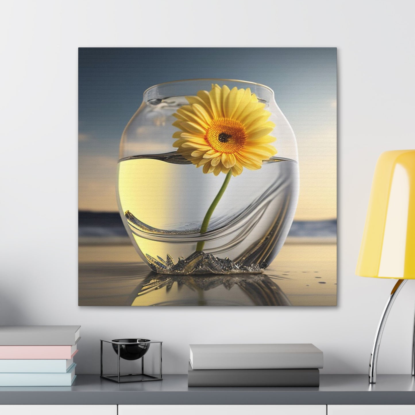 Canvas Gallery Wraps yello Gerbera glass 1
