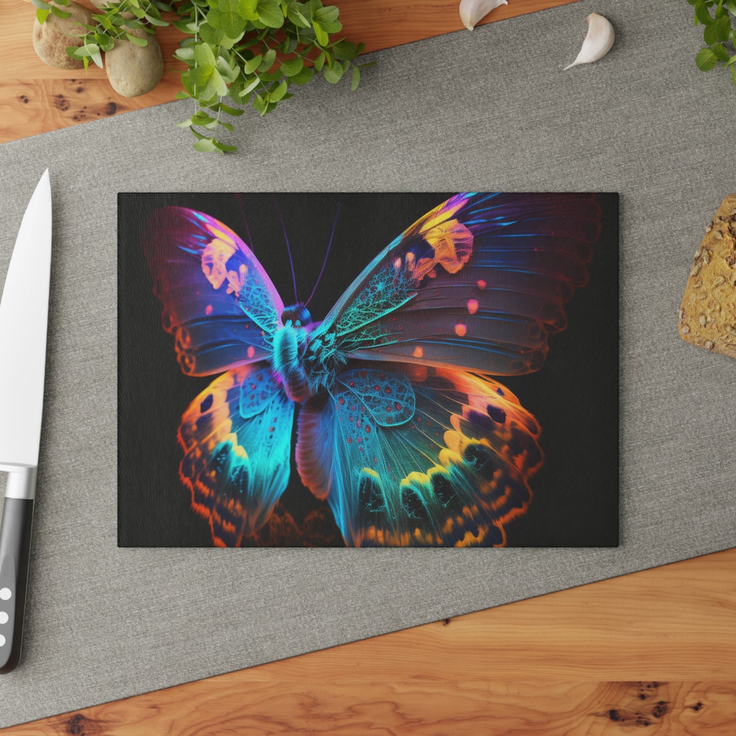 Glass Cutting Board Raw Hyper Color Butterfly 4