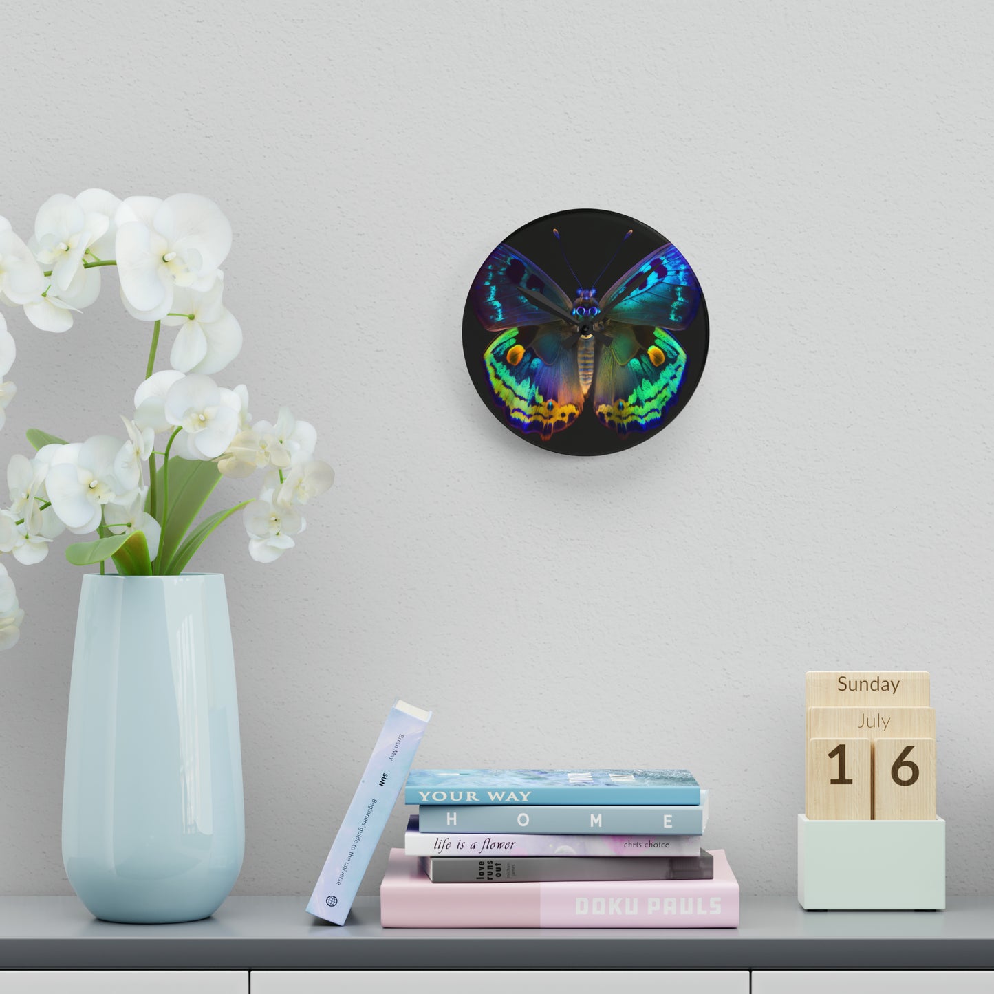 Acrylic Wall Clock Neon Hue Butterfly 4