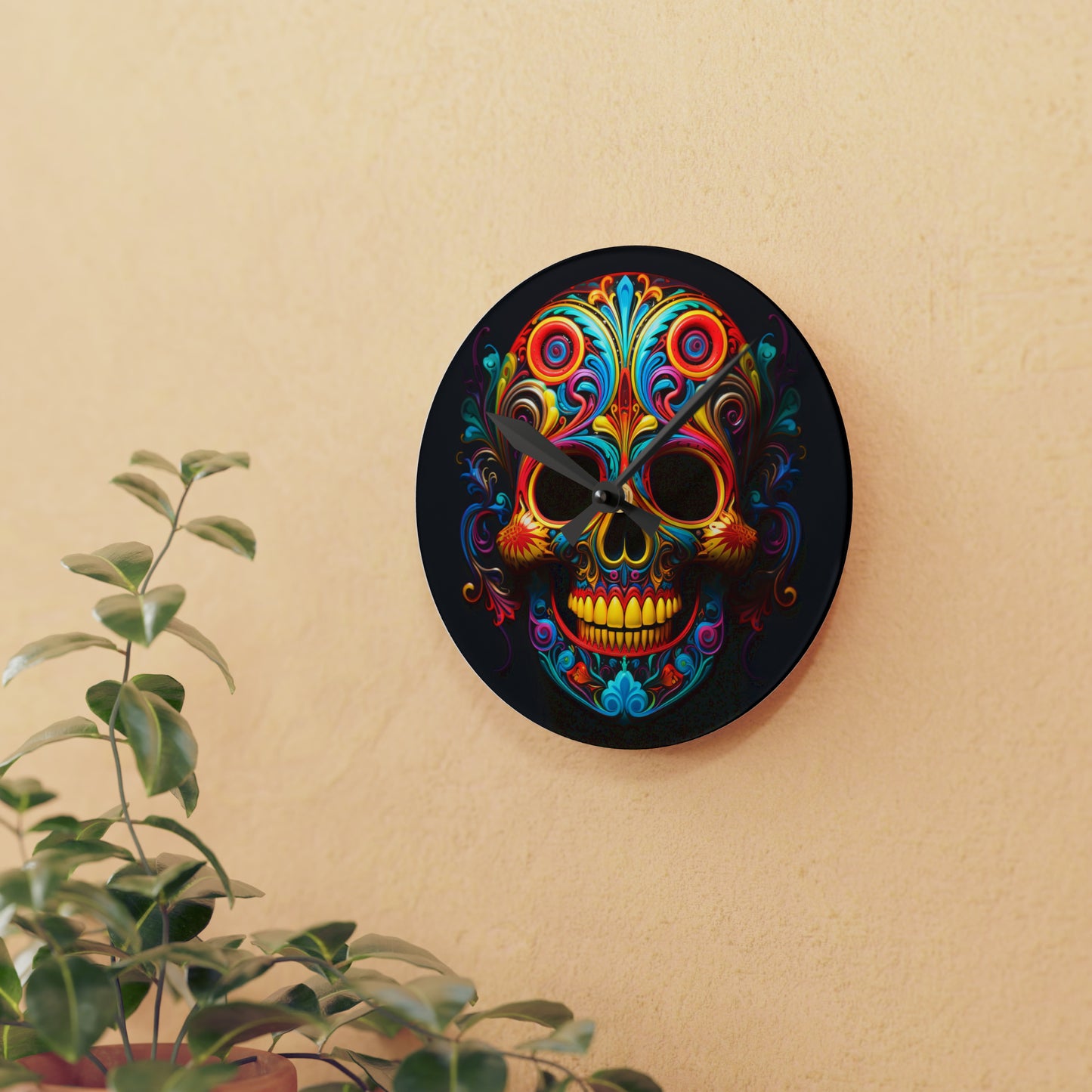 Acrylic Wall Clock Macro Skull Color 1