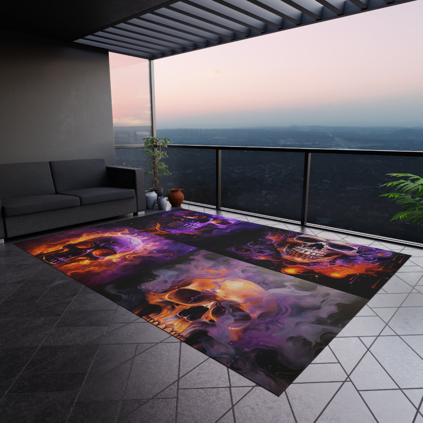 Outdoor Rug  Skull Flames 5