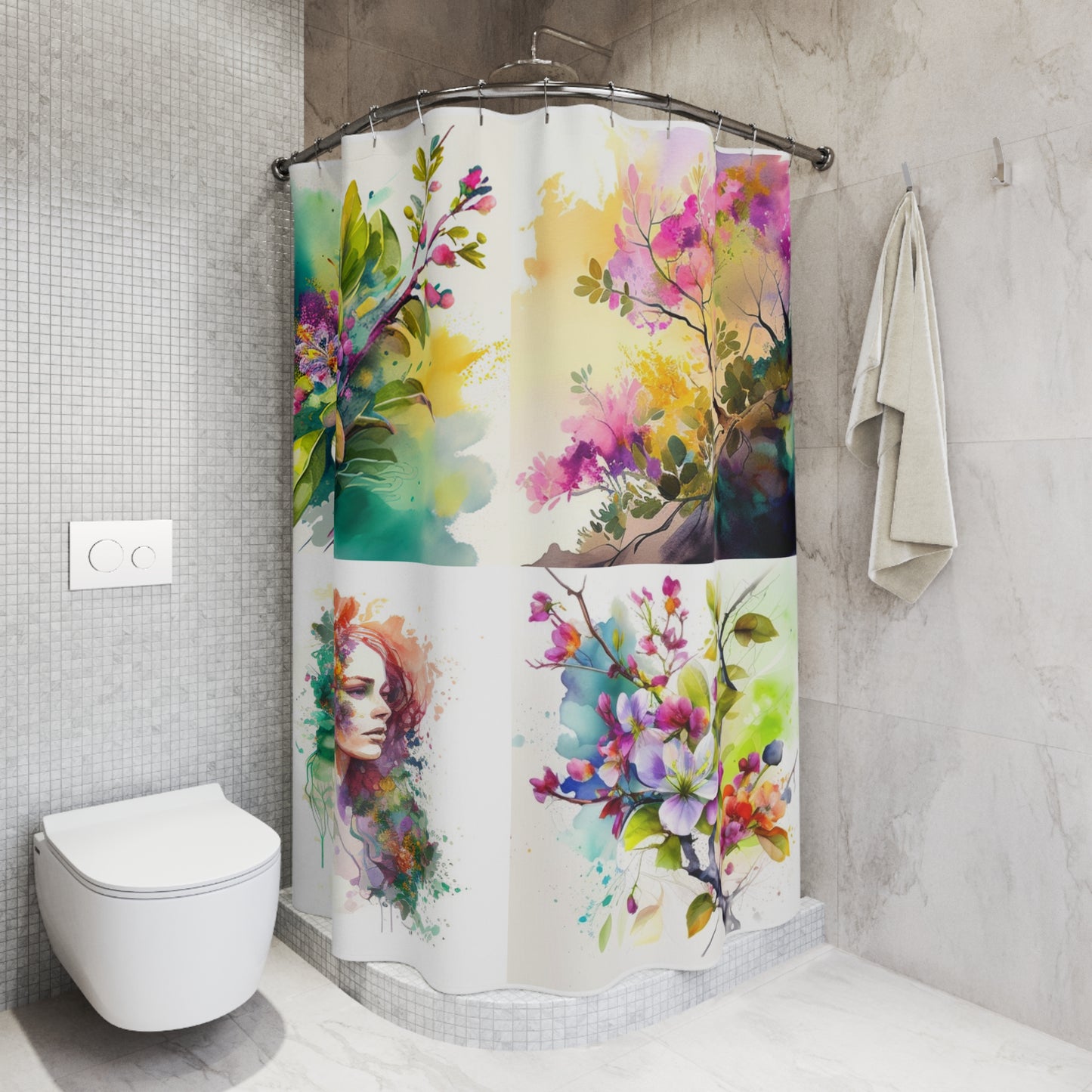 Polyester Shower Curtain Mother Nature Bright Spring Colors Realistic Watercolor 5