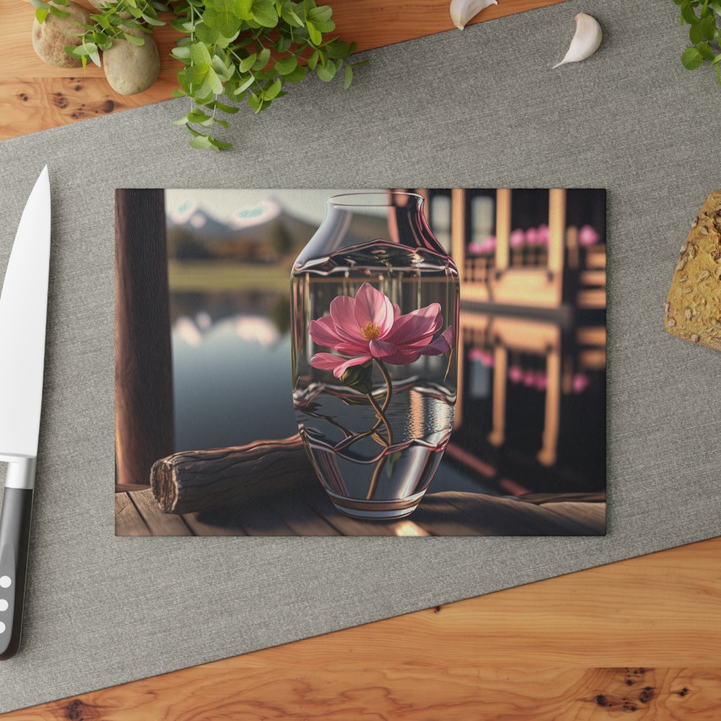 Glass Cutting Board Pink Magnolia 1