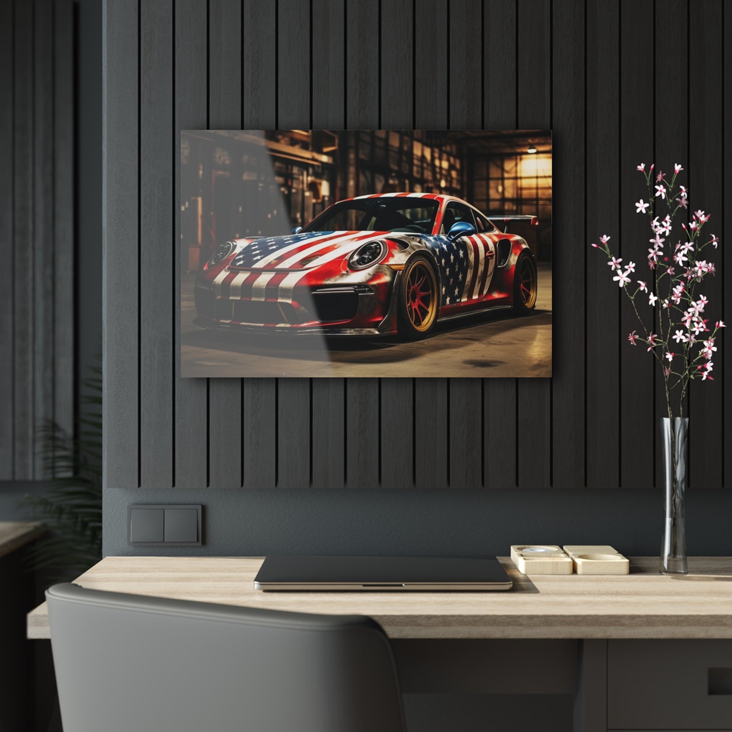 Acrylic Prints American Flag Porsche 4