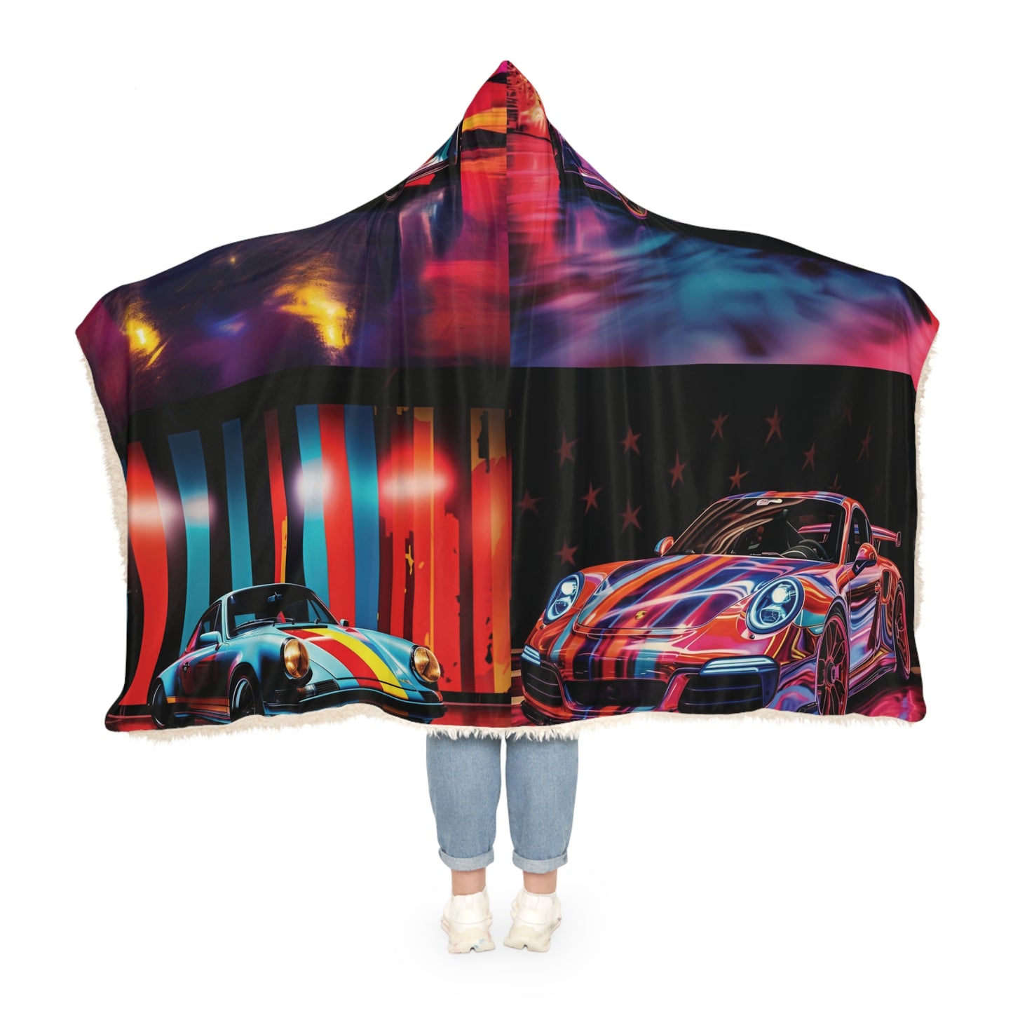 Snuggle Hooded Blanket Macro American Flag Porsche 5