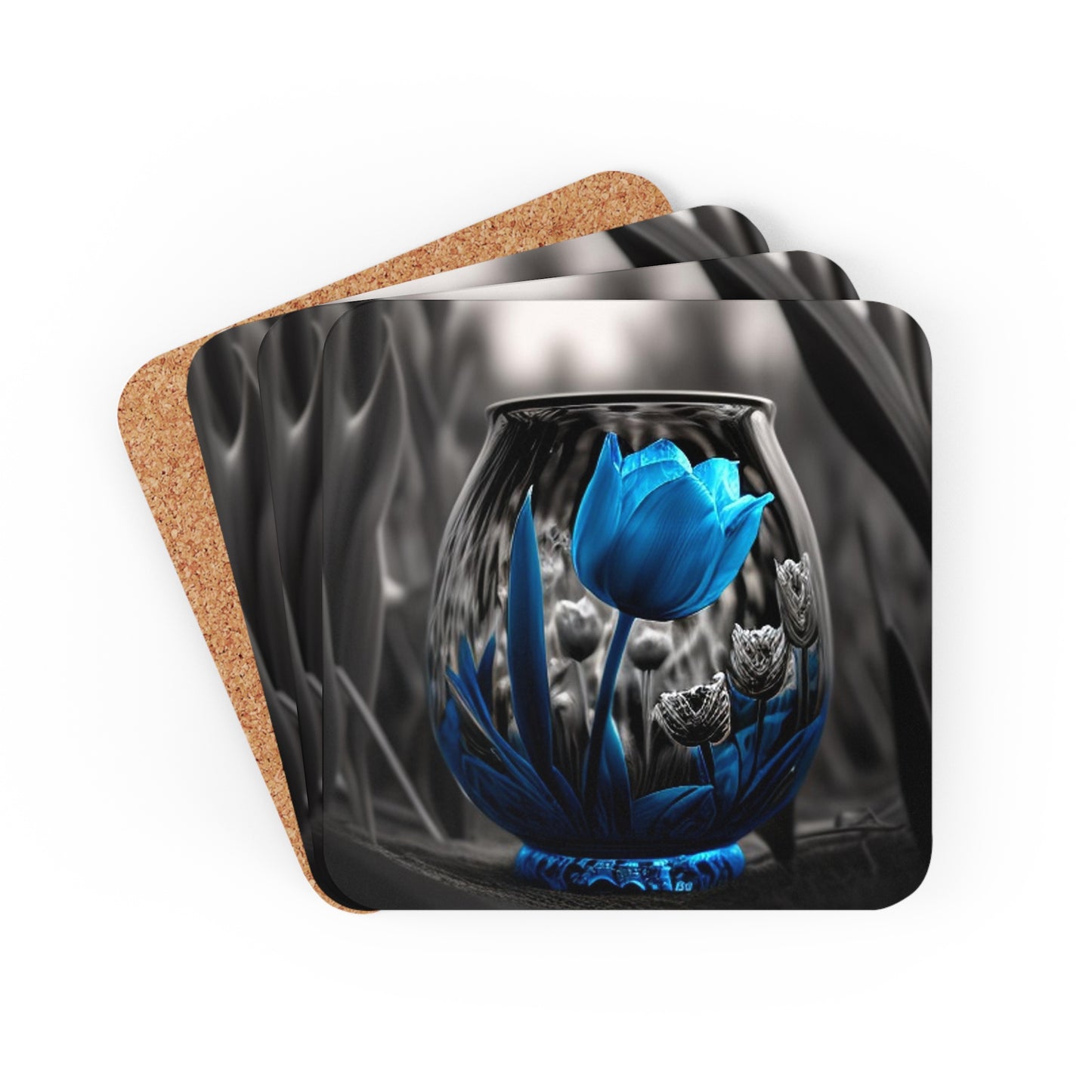 Corkwood Coaster Set Tulip Blue 4