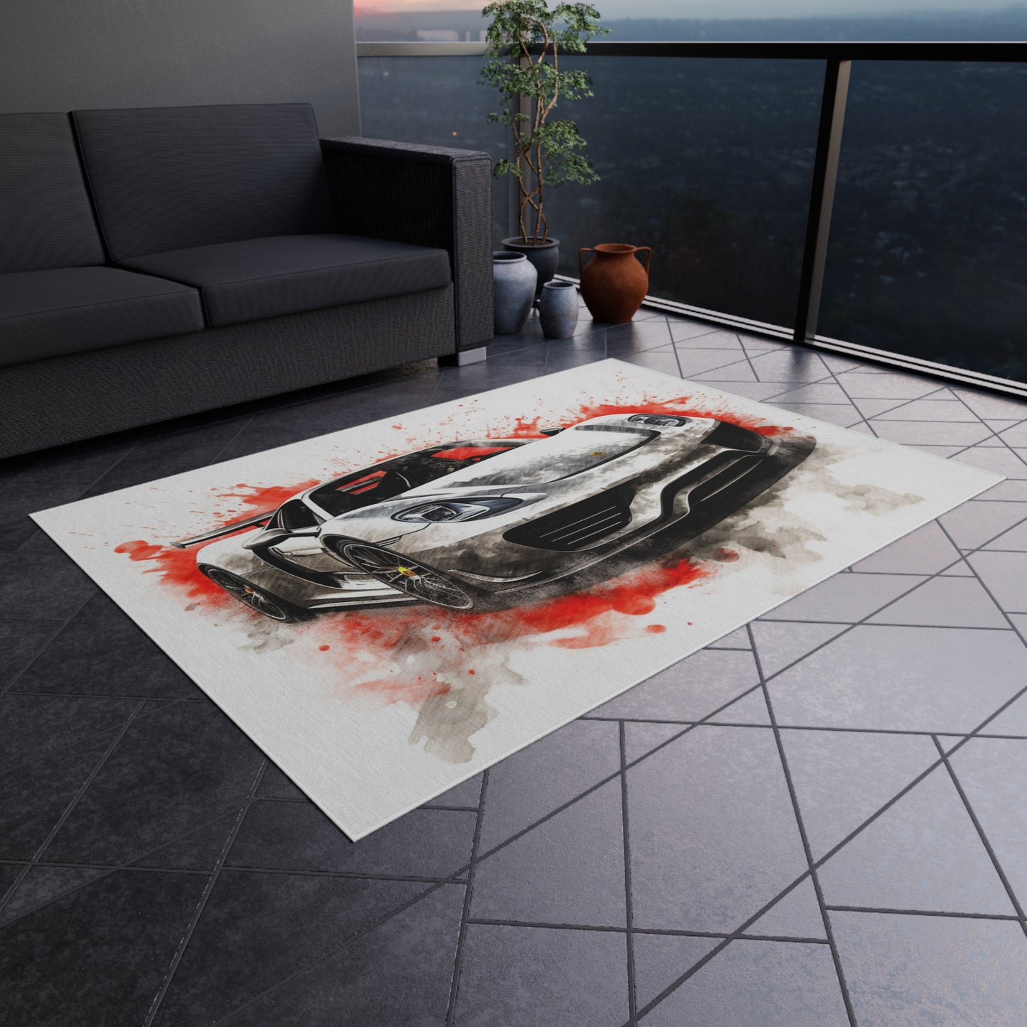 Outdoor Rug  918 Spyder white background driving fast with water splashing 4