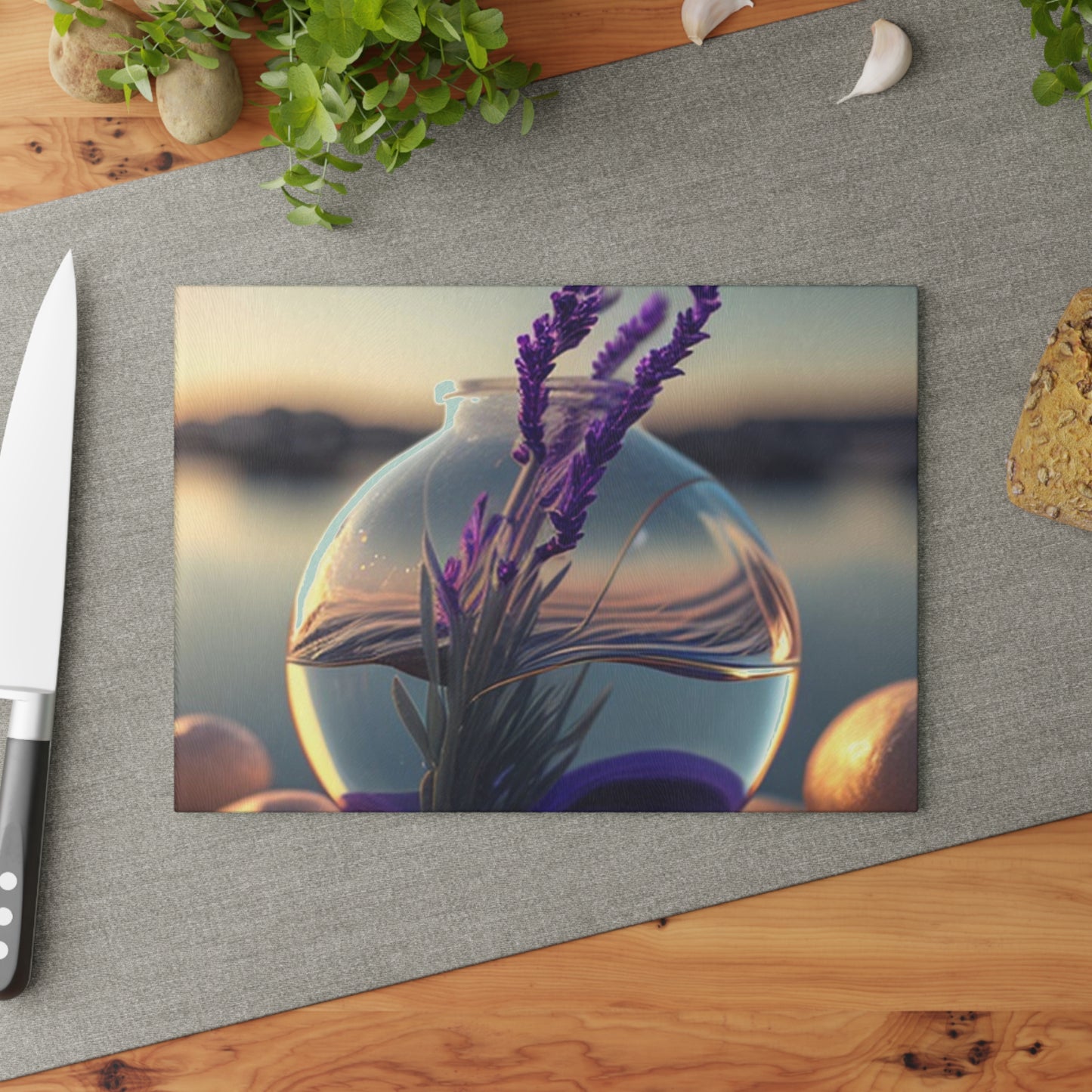 Glass Cutting Board Lavender in a vase 3