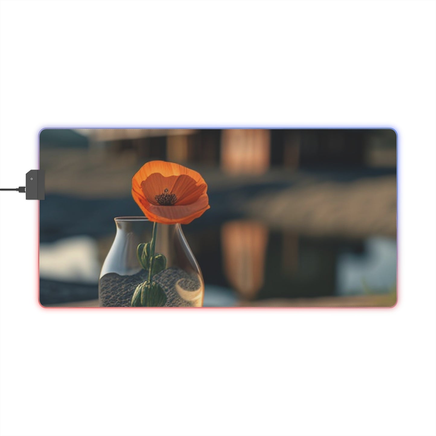 LED Gaming Mouse Pad Orange Poppy in a Vase 4