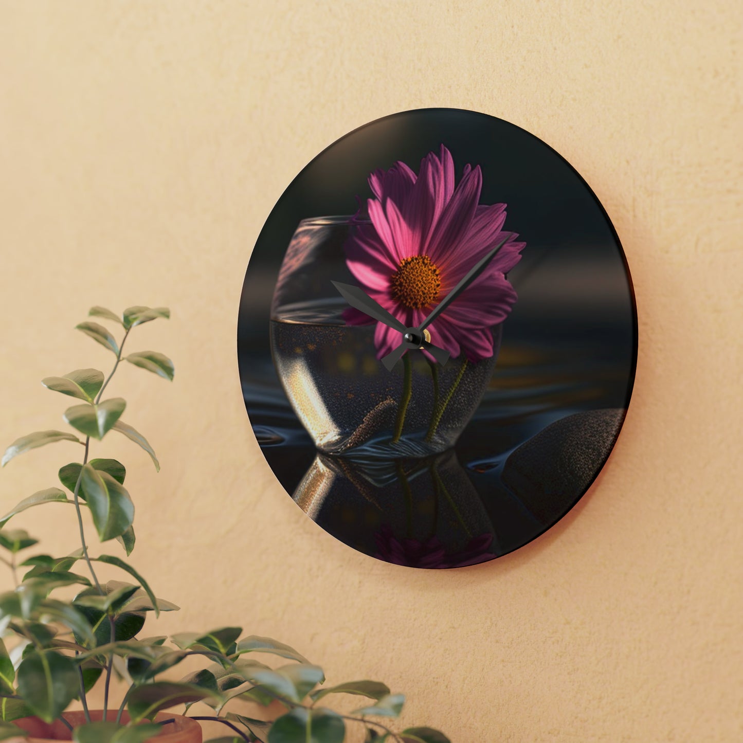 Acrylic Wall Clock Pink Daisy 4
