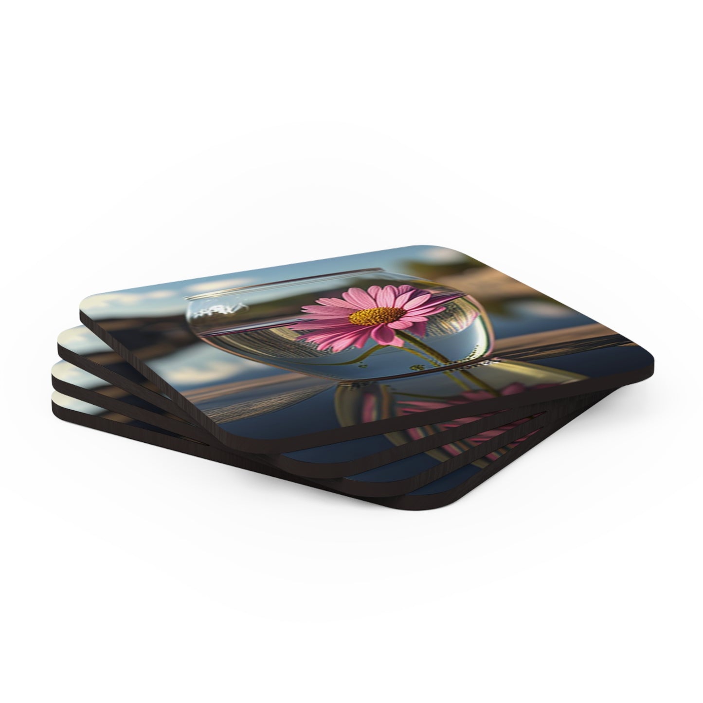 Corkwood Coaster Set Pink Daisy 3