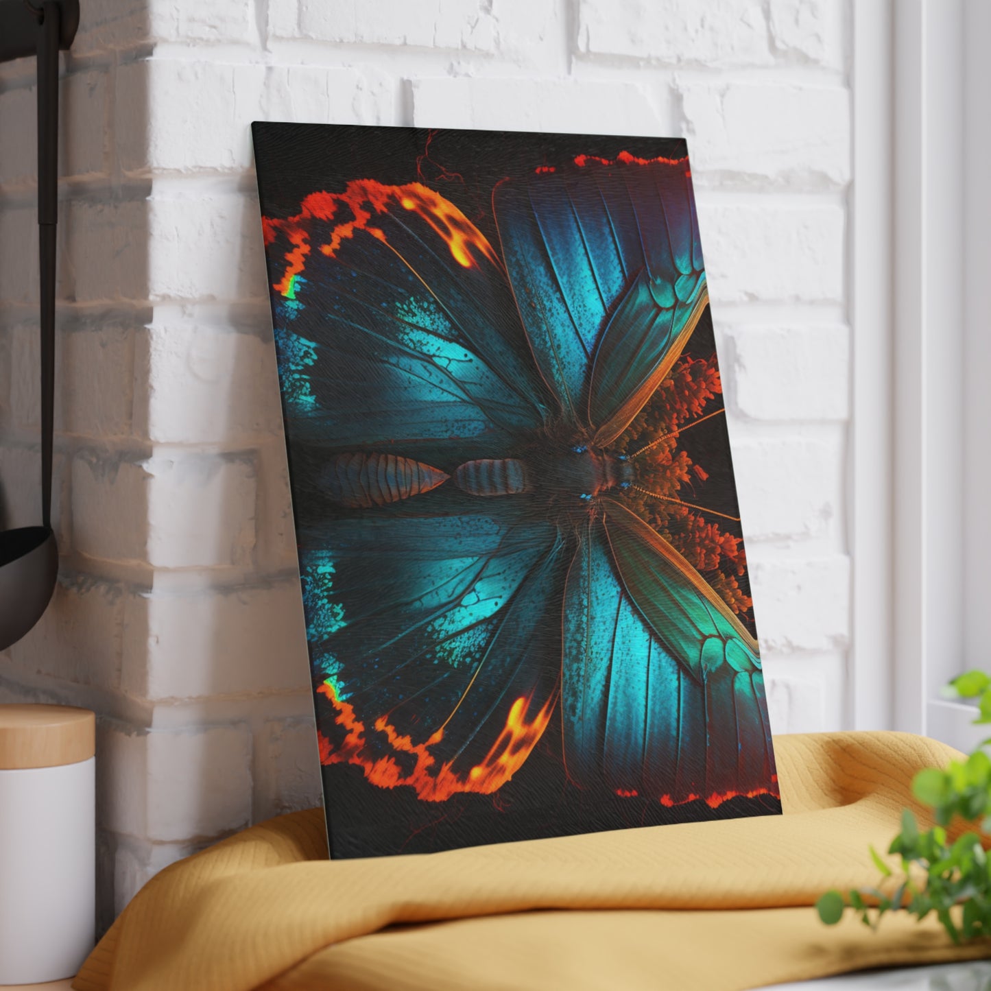 Glass Cutting Board Neon Butterfly Flair 3