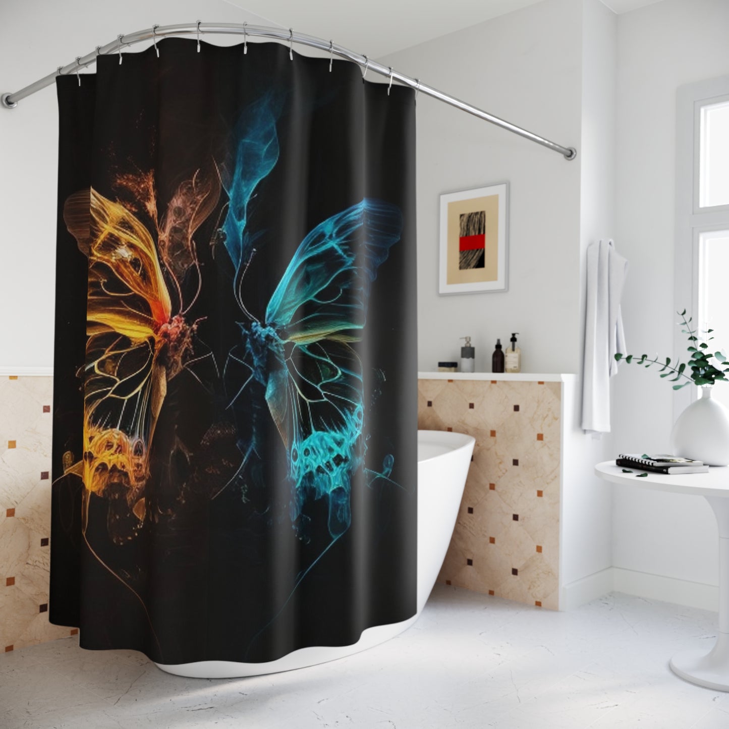 Polyester Shower Curtain Kiss Neon Butterfly 3