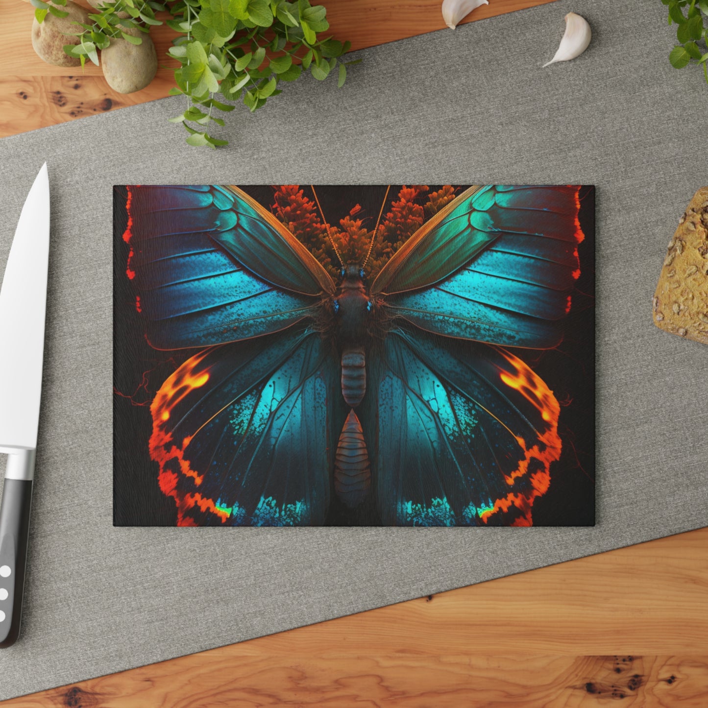 Glass Cutting Board Neon Butterfly Flair 3