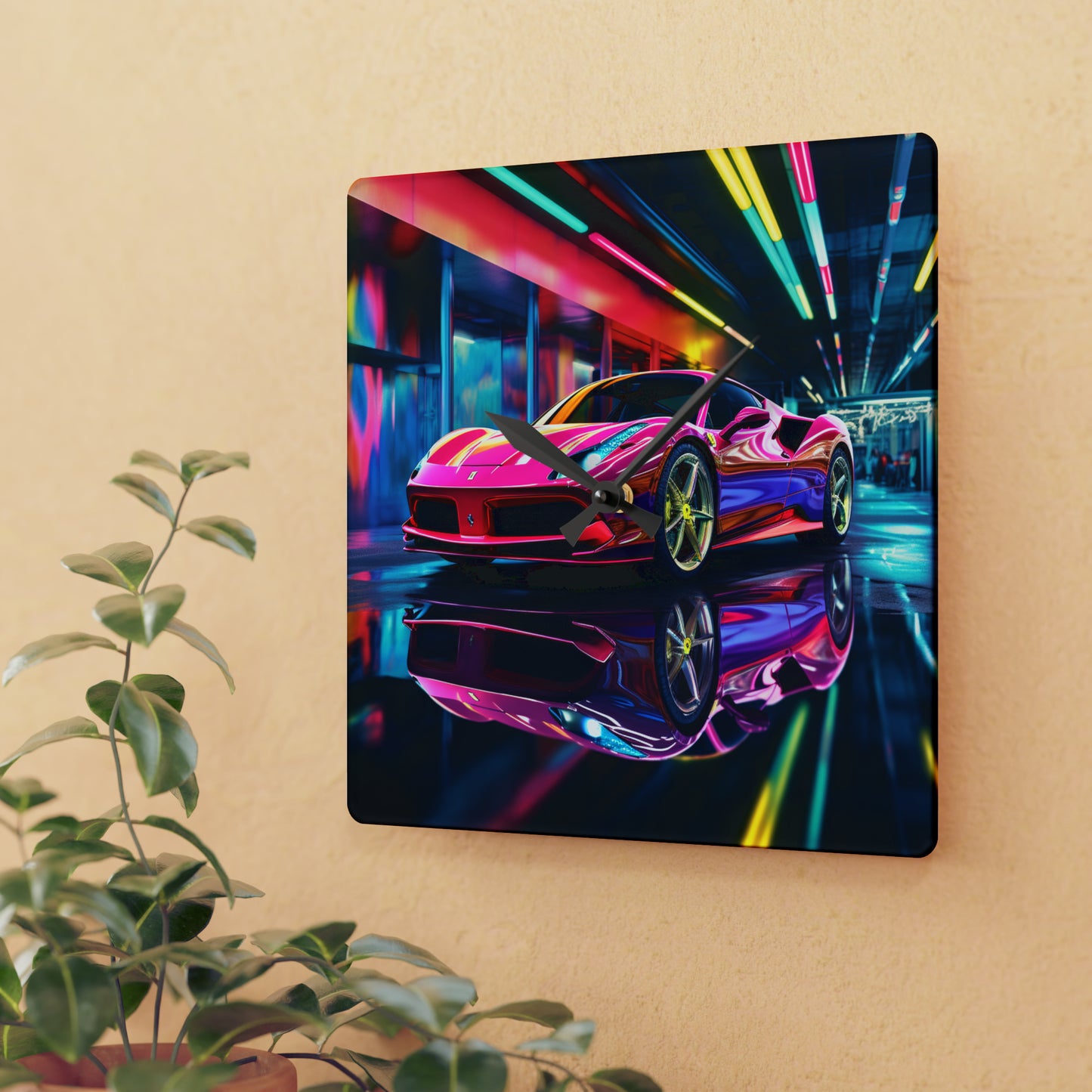 Acrylic Wall Clock Pink Macro Ferrari 4