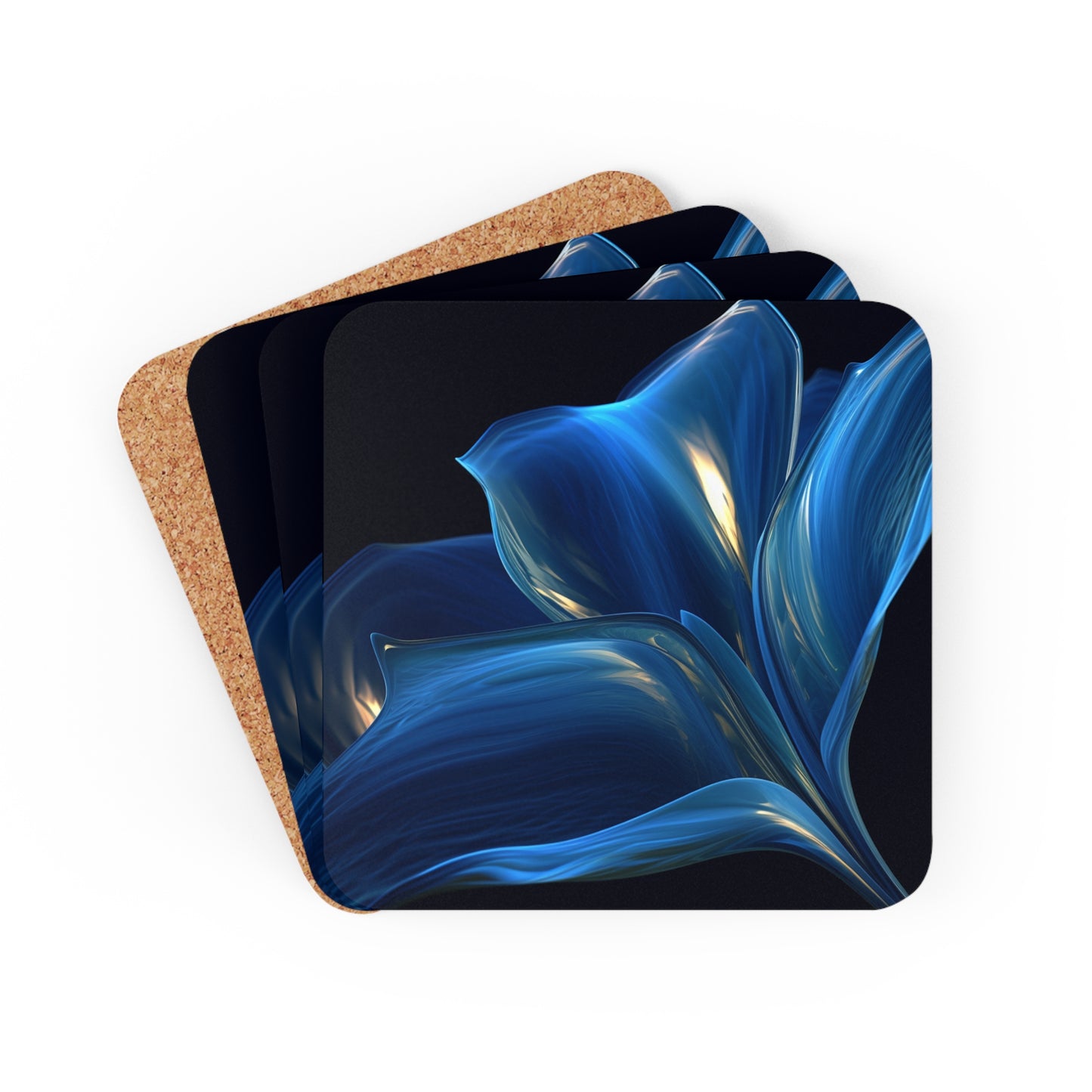 Corkwood Coaster Set Abstract Blue Tulip 1